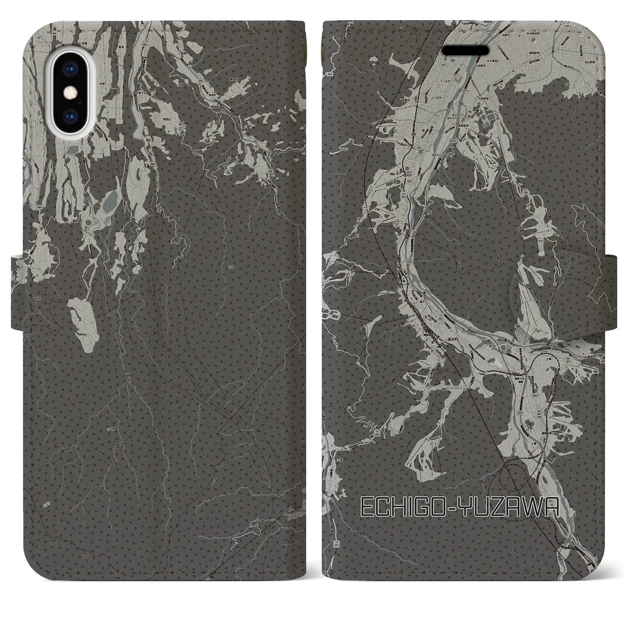 【越後湯沢(新潟県)】地図柄iPhoneケース(手帳タイプ)モノトーン・iPhone XS Max 用