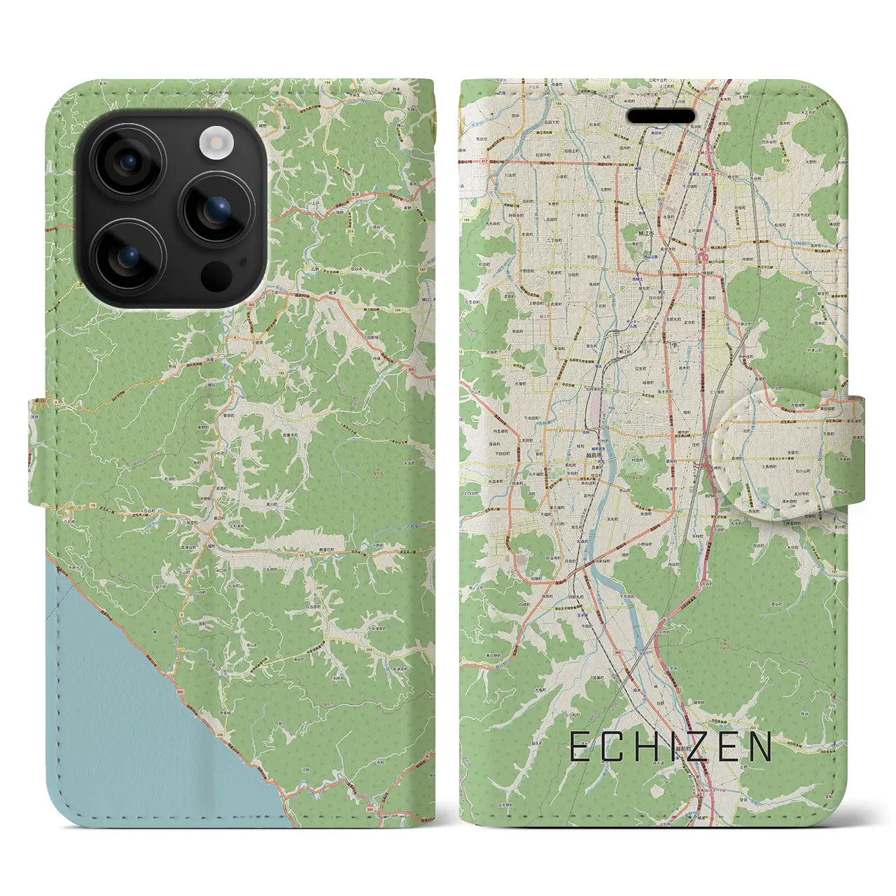 【越前(福井県)】地図柄iPhoneケース(手帳タイプ)ナチュラル・iPhone 16 用