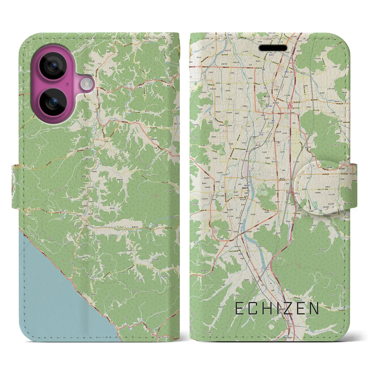 【越前(福井県)】地図柄iPhoneケース(手帳タイプ)ナチュラル・iPhone 16 Pro 用