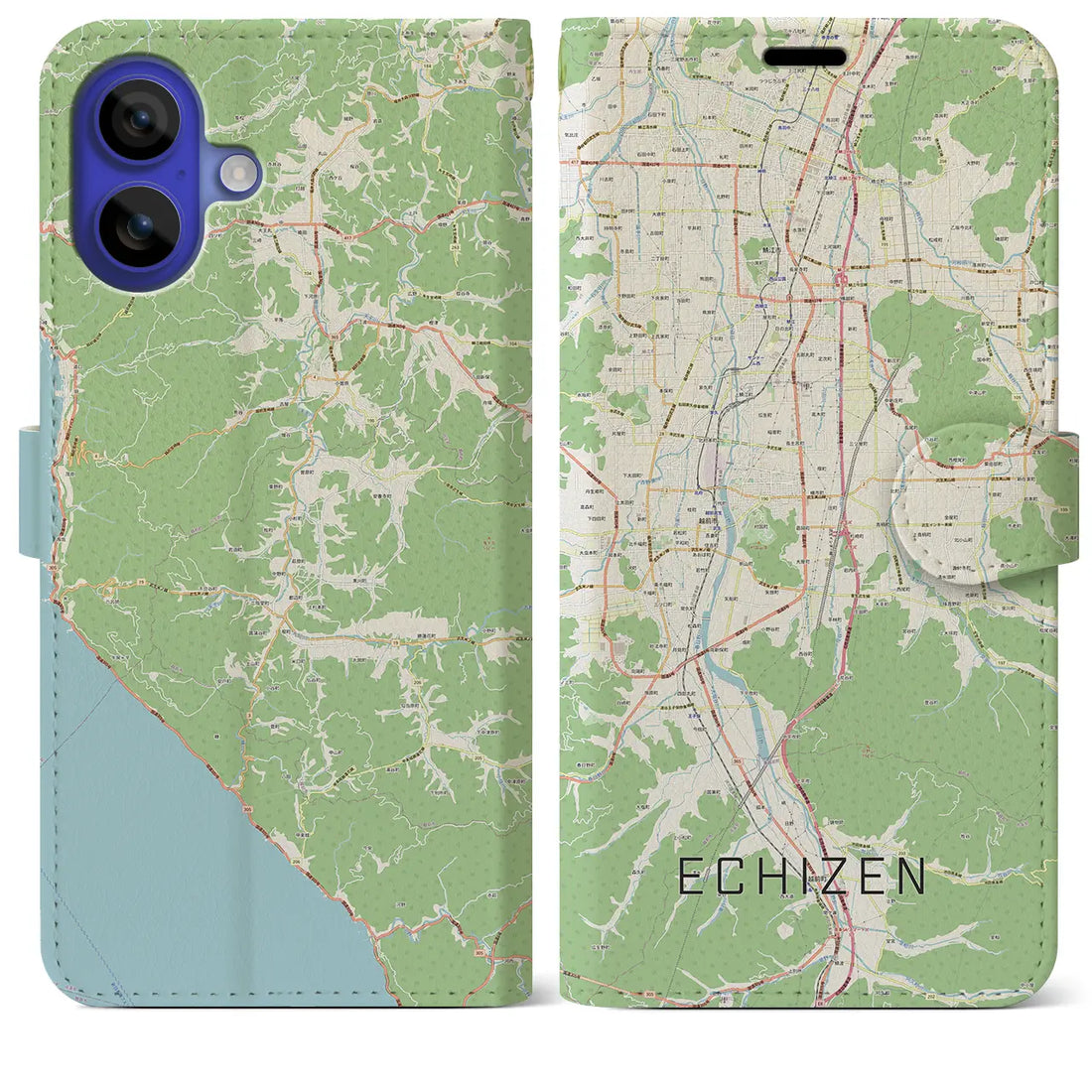 【越前(福井県)】地図柄iPhoneケース(手帳タイプ)ナチュラル・iPhone 16 Pro Max 用