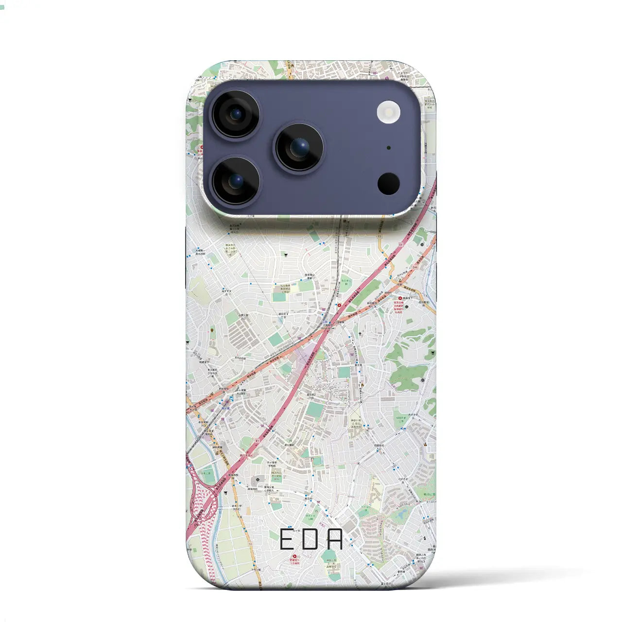 【江田(神奈川県)】地図柄iPhoneケース(バックカバータイプ)ブラック・iPhone 17 Pro Max 用