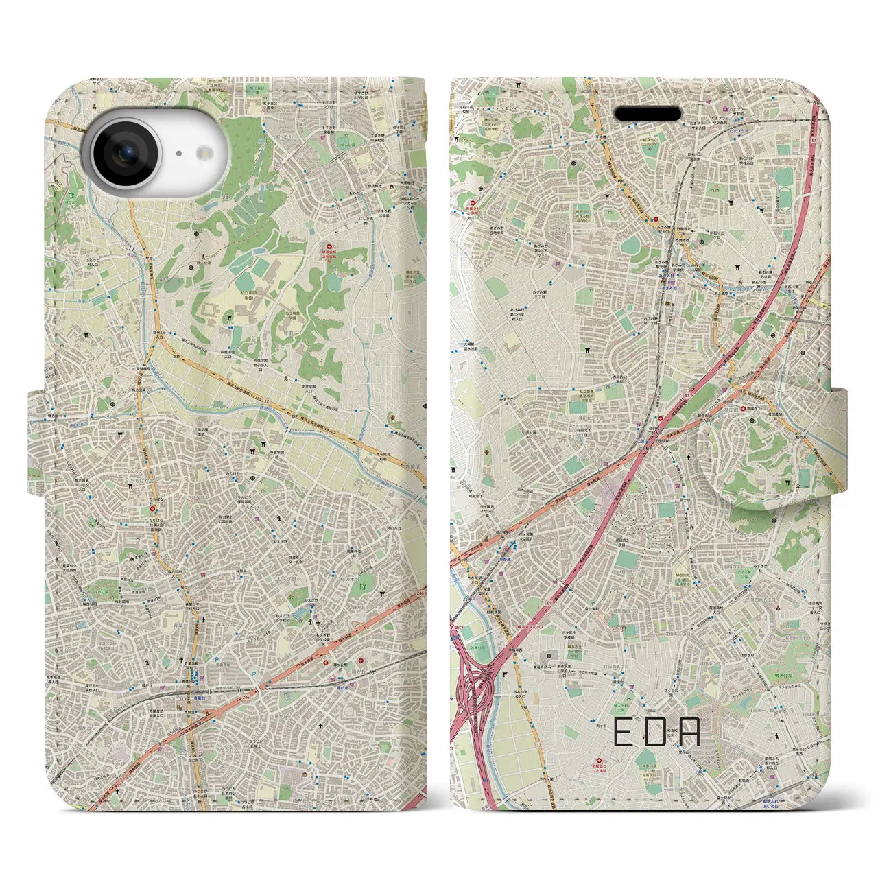 【江田(神奈川県)】地図柄iPhoneケース(手帳タイプ)