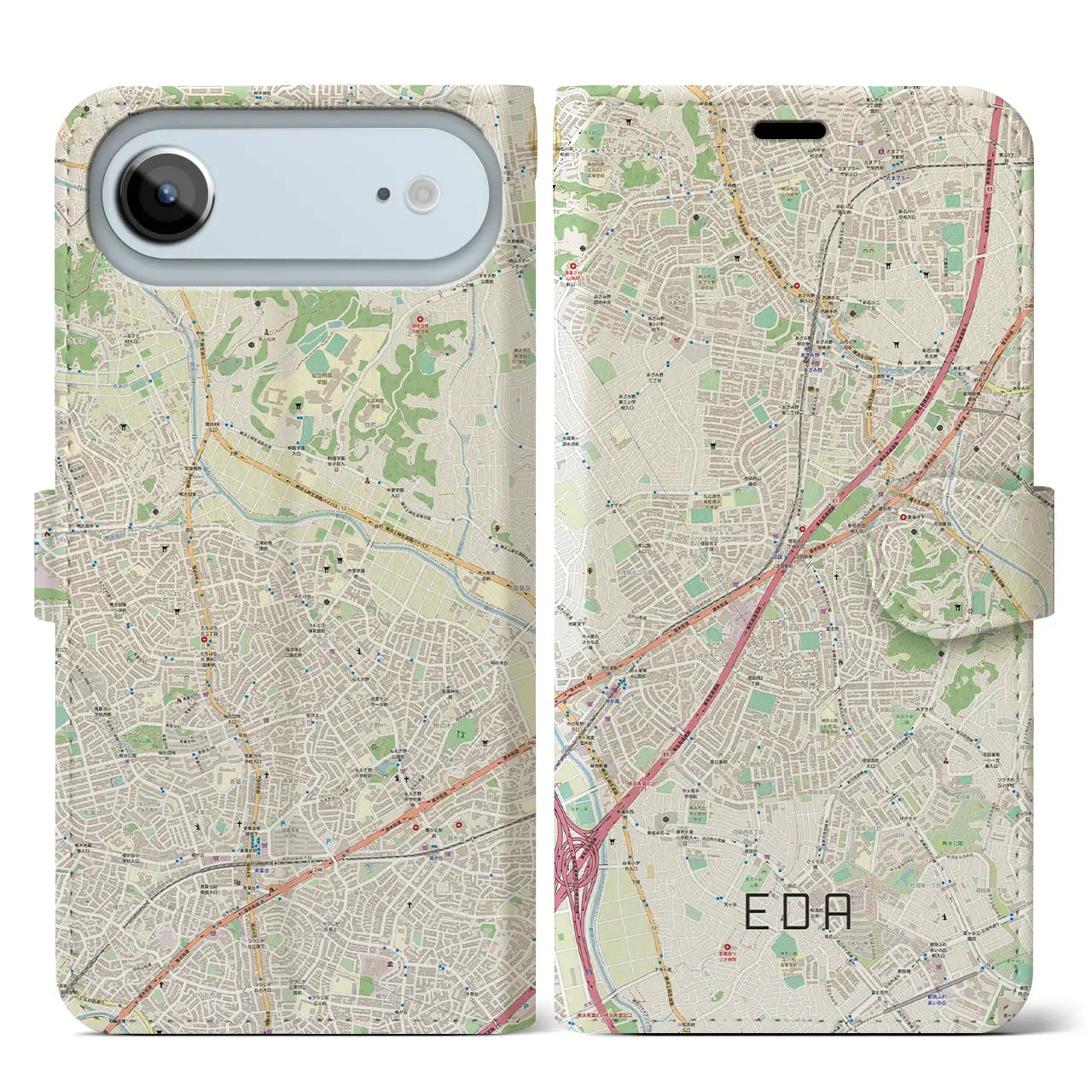 【江田(神奈川県)】地図柄iPhoneケース(手帳タイプ)