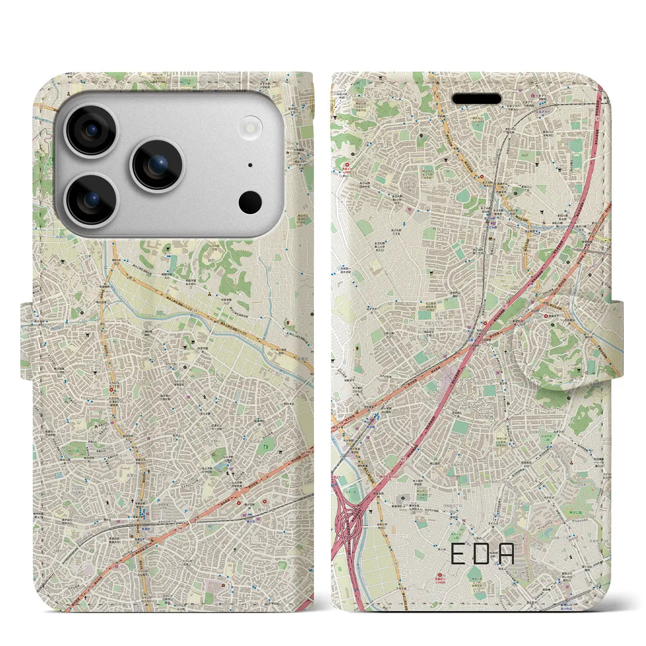 【江田(神奈川県)】地図柄iPhoneケース(手帳タイプ)