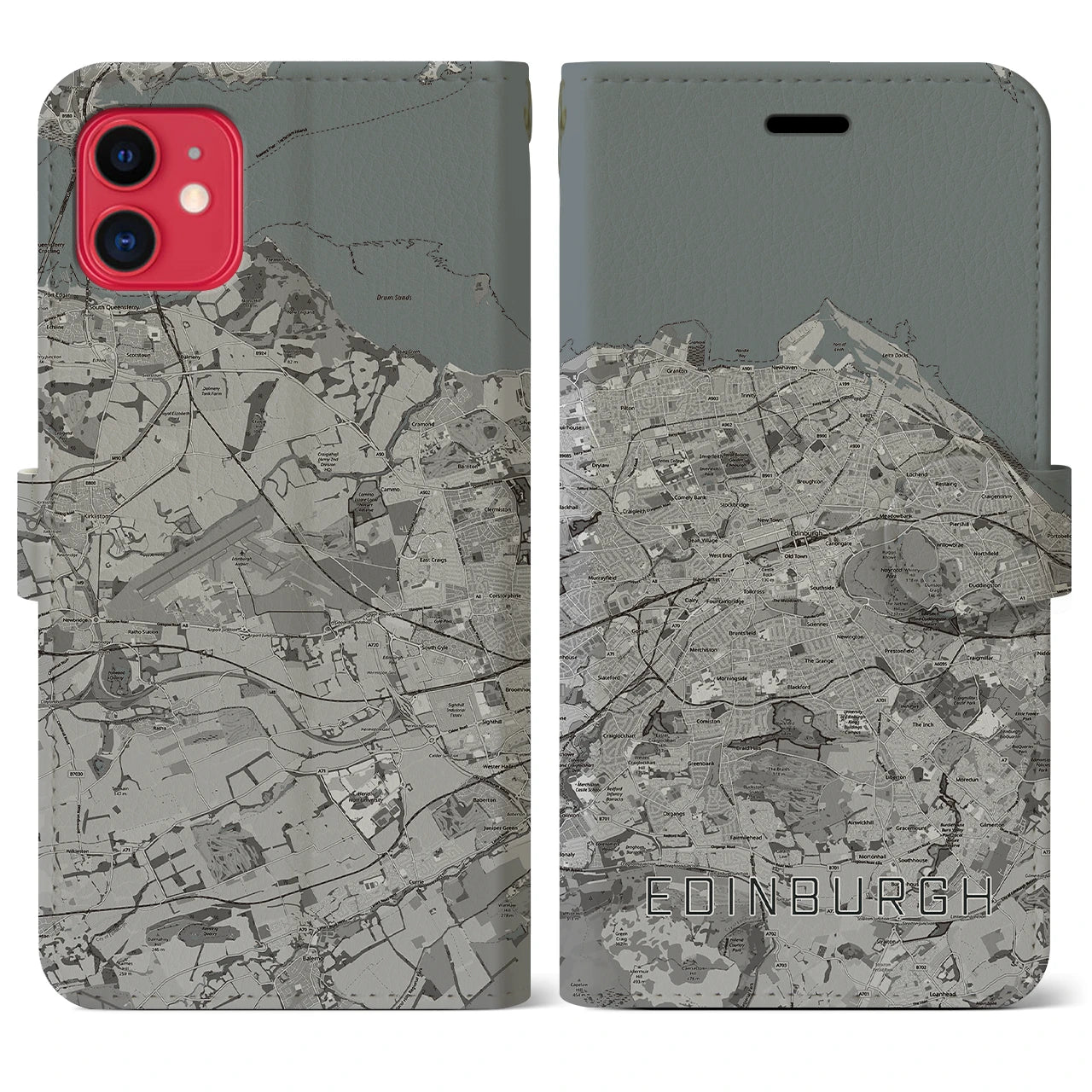 【エディンバラ(イギリス)】地図柄iPhoneケース(手帳タイプ)モノトーン・iPhone 11 用