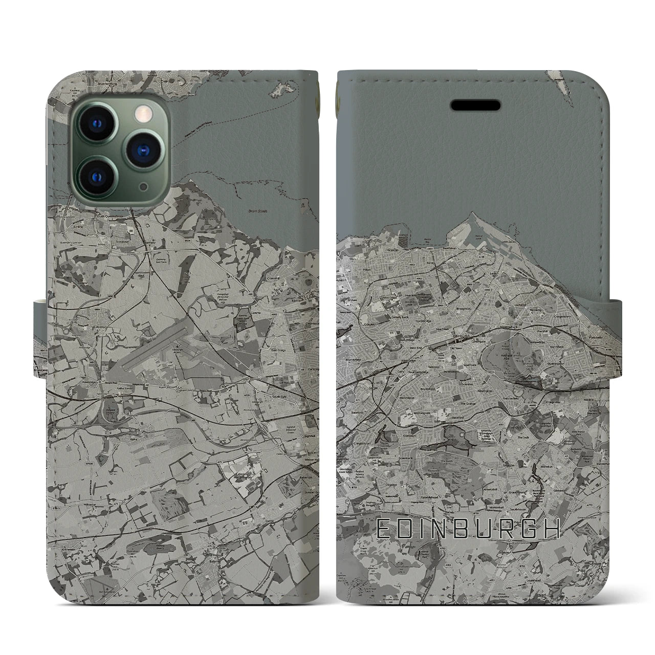 【エディンバラ(イギリス)】地図柄iPhoneケース(手帳タイプ)モノトーン・iPhone 11 Pro 用