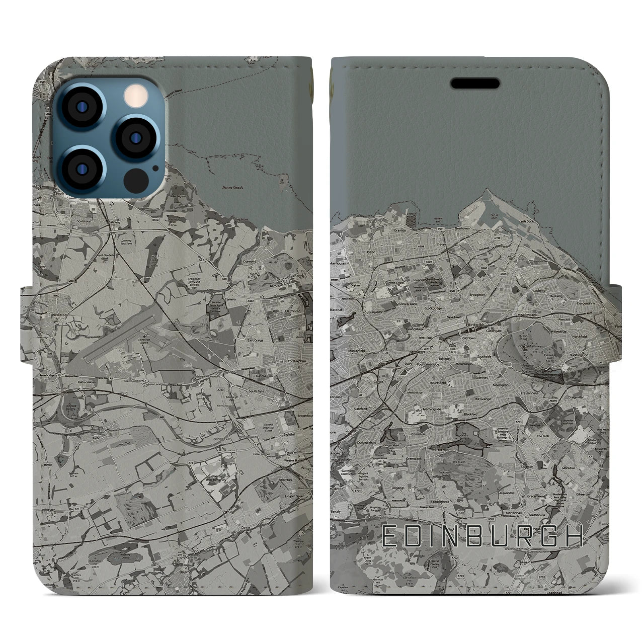 【エディンバラ(イギリス)】地図柄iPhoneケース(手帳タイプ)モノトーン・iPhone 12 / 12 Pro 用
