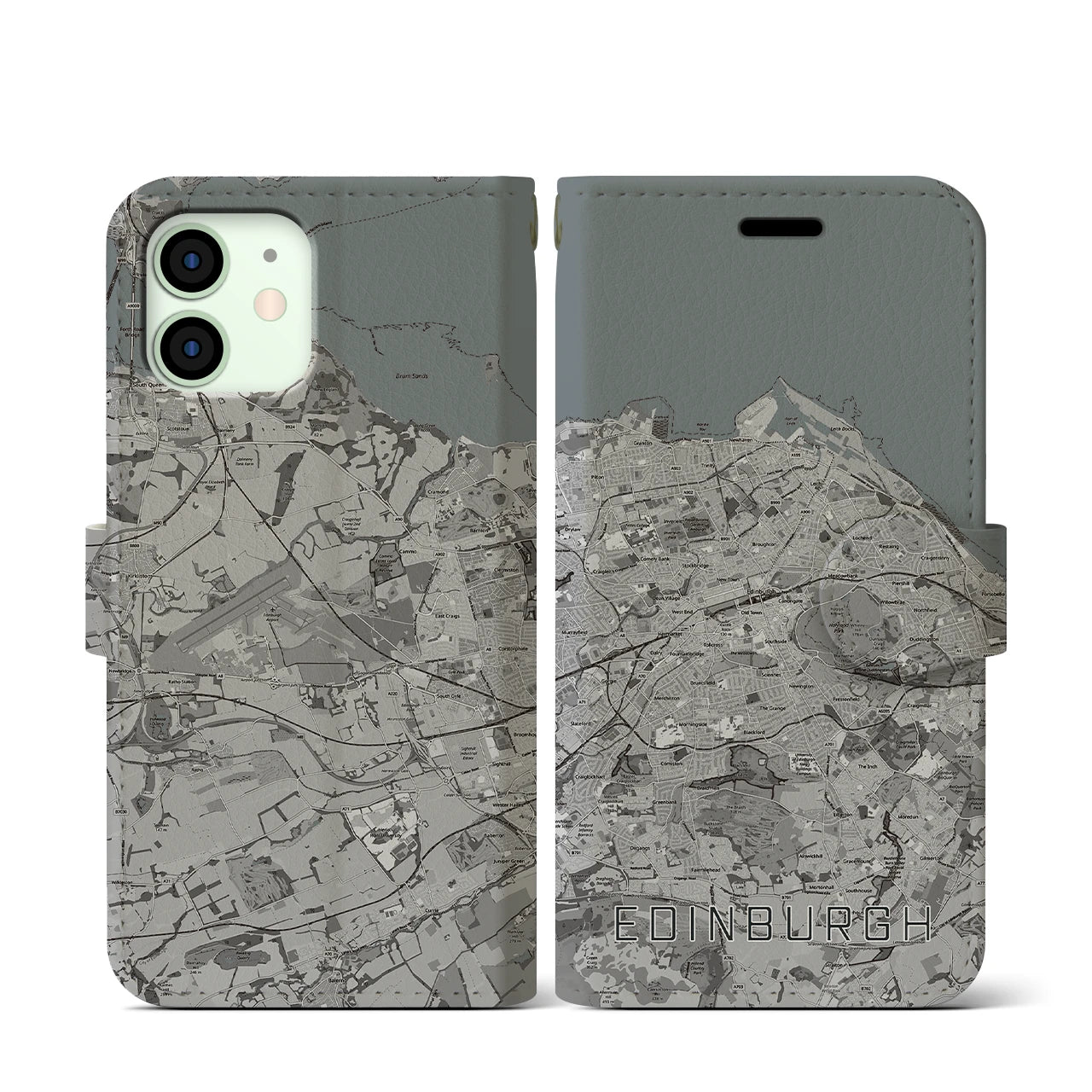 【エディンバラ(イギリス)】地図柄iPhoneケース(手帳タイプ)モノトーン・iPhone 12 mini 用