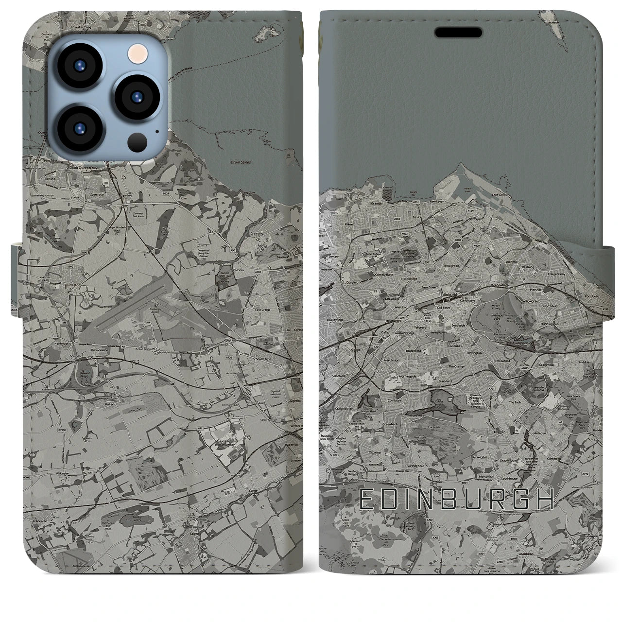 【エディンバラ(イギリス)】地図柄iPhoneケース(手帳タイプ)モノトーン・iPhone 13 Pro Max 用