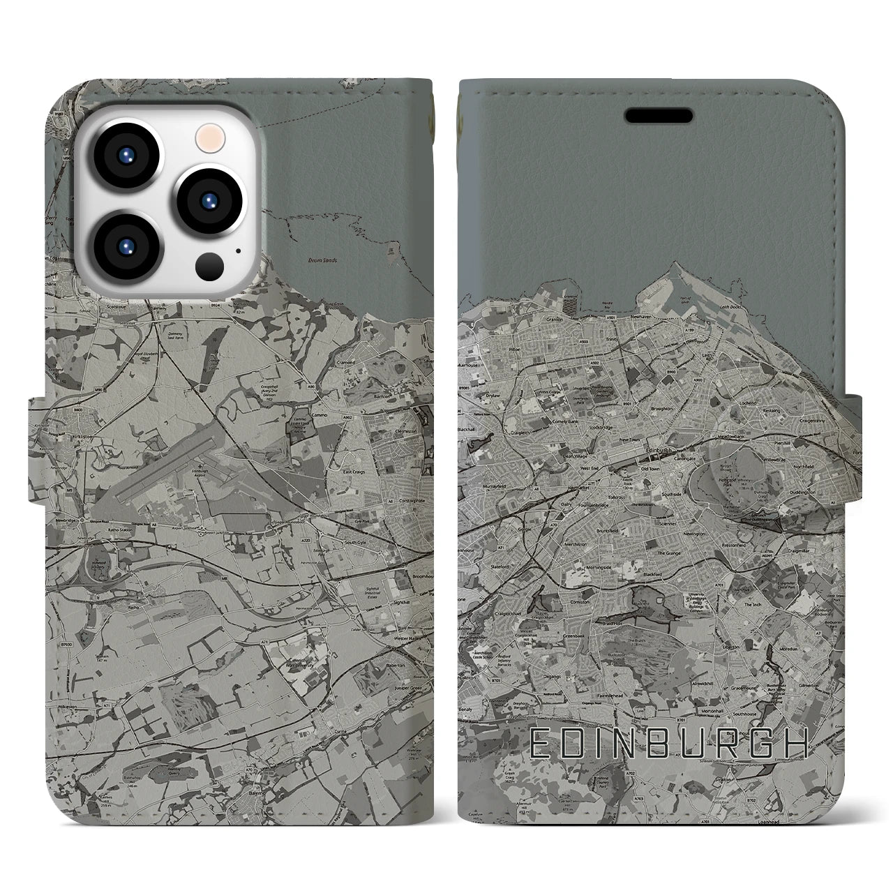 【エディンバラ(イギリス)】地図柄iPhoneケース(手帳タイプ)モノトーン・iPhone 13 Pro 用