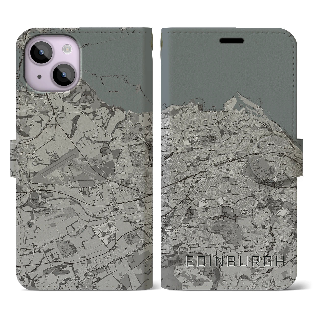 【エディンバラ(イギリス)】地図柄iPhoneケース(手帳タイプ)モノトーン・iPhone 14 用