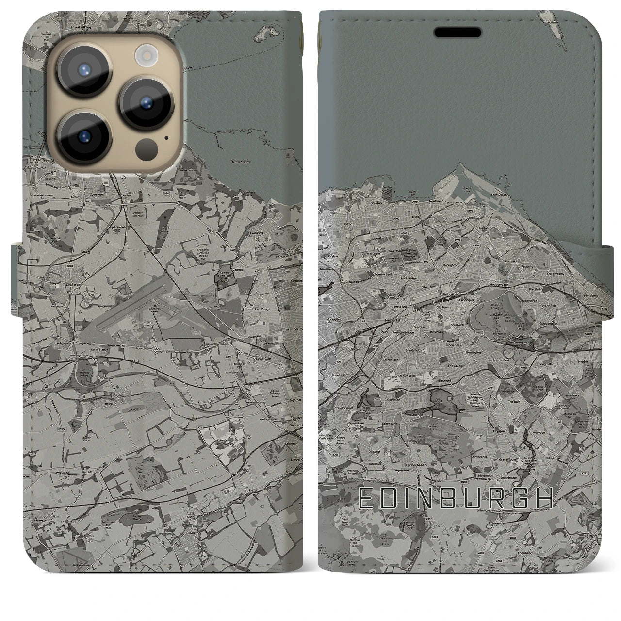 【エディンバラ(イギリス)】地図柄iPhoneケース(手帳タイプ)モノトーン・iPhone 14 Pro Max 用