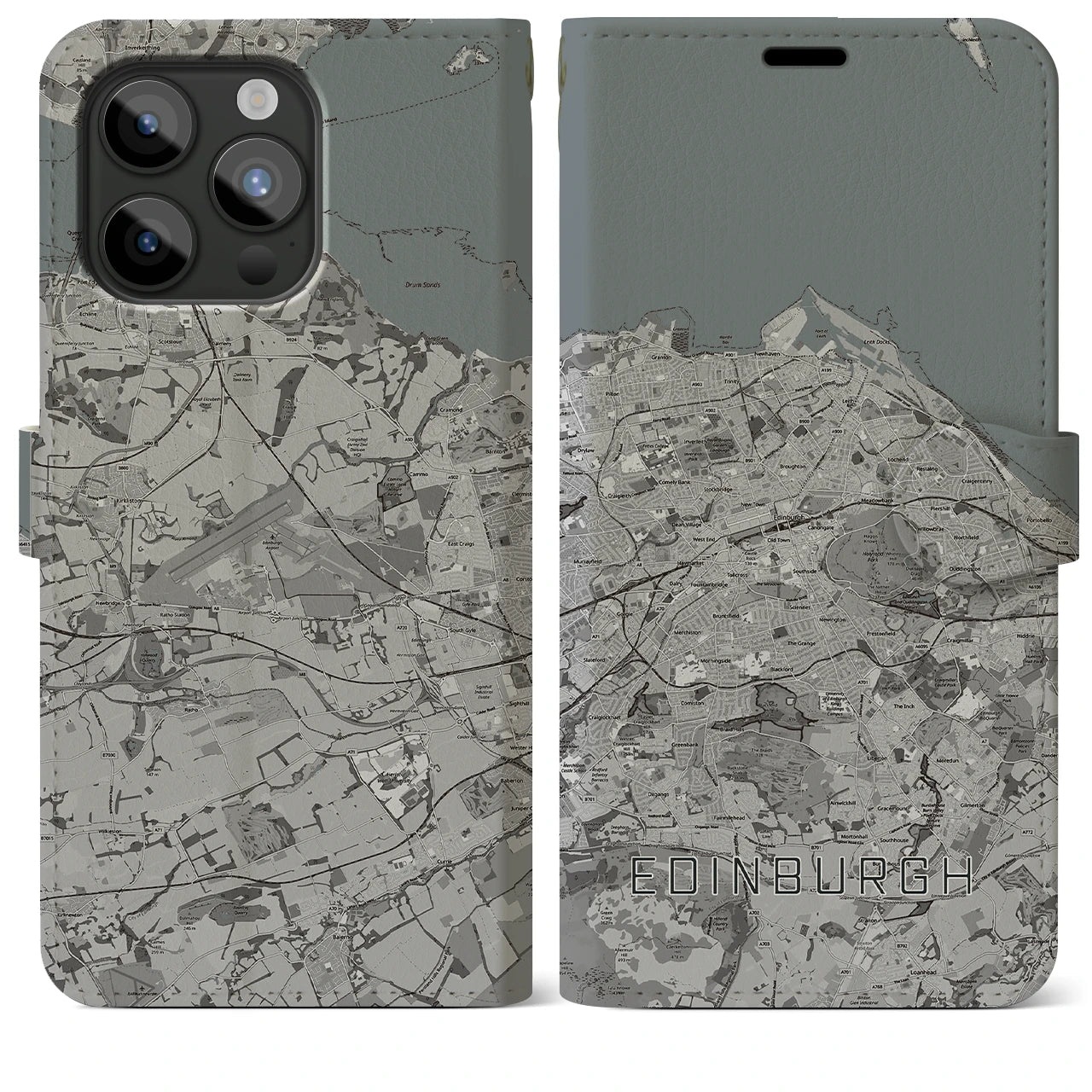 【エディンバラ(イギリス)】地図柄iPhoneケース(手帳タイプ)モノトーン・iPhone 15 Pro Max 用