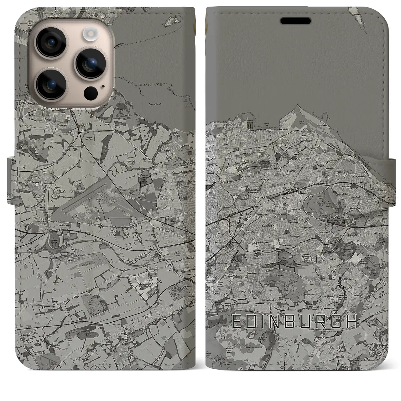 【エディンバラ(イギリス)】地図柄iPhoneケース(手帳タイプ)モノトーン・iPhone 16 Plus 用