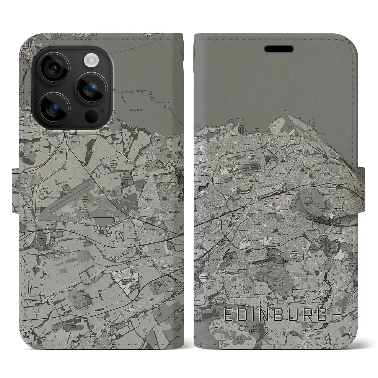 【エディンバラ(イギリス)】地図柄iPhoneケース(手帳タイプ)モノトーン・iPhone 16 用