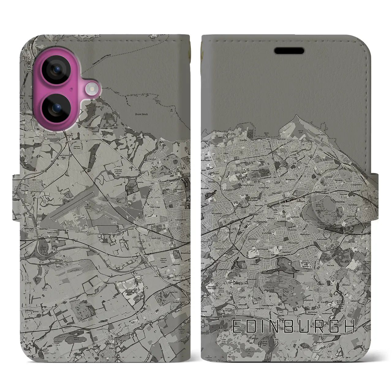 【エディンバラ(イギリス)】地図柄iPhoneケース(手帳タイプ)モノトーン・iPhone 16 Pro 用
