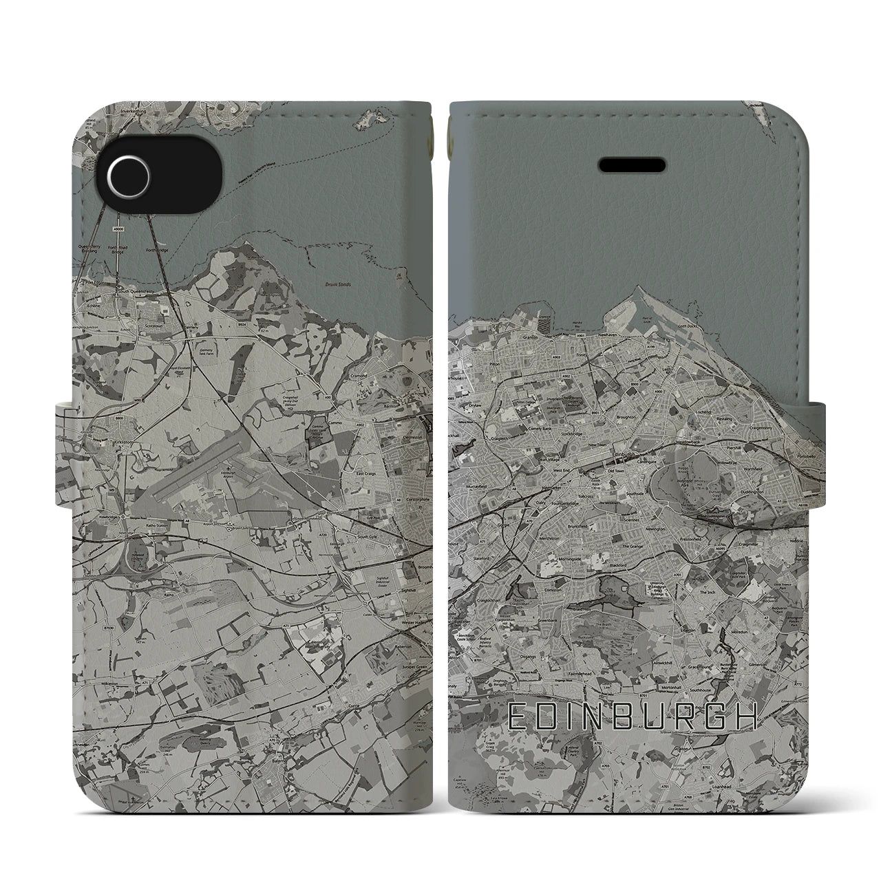 【エディンバラ(イギリス)】地図柄iPhoneケース(手帳タイプ)モノトーン・iPhone SE(第3 / 第2世代) / 8 / 7 / 6s / 6 用