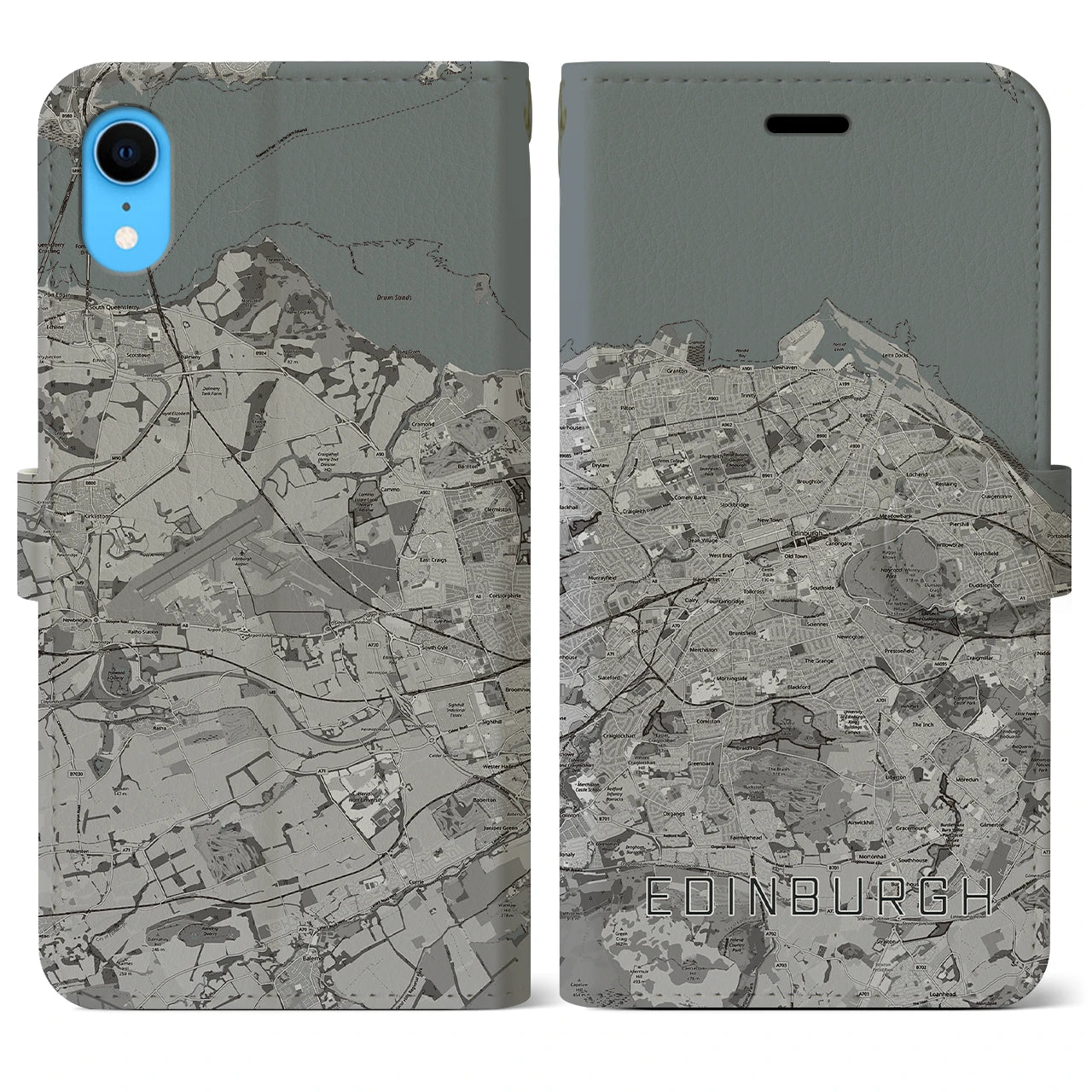 【エディンバラ(イギリス)】地図柄iPhoneケース(手帳タイプ)モノトーン・iPhone XR 用