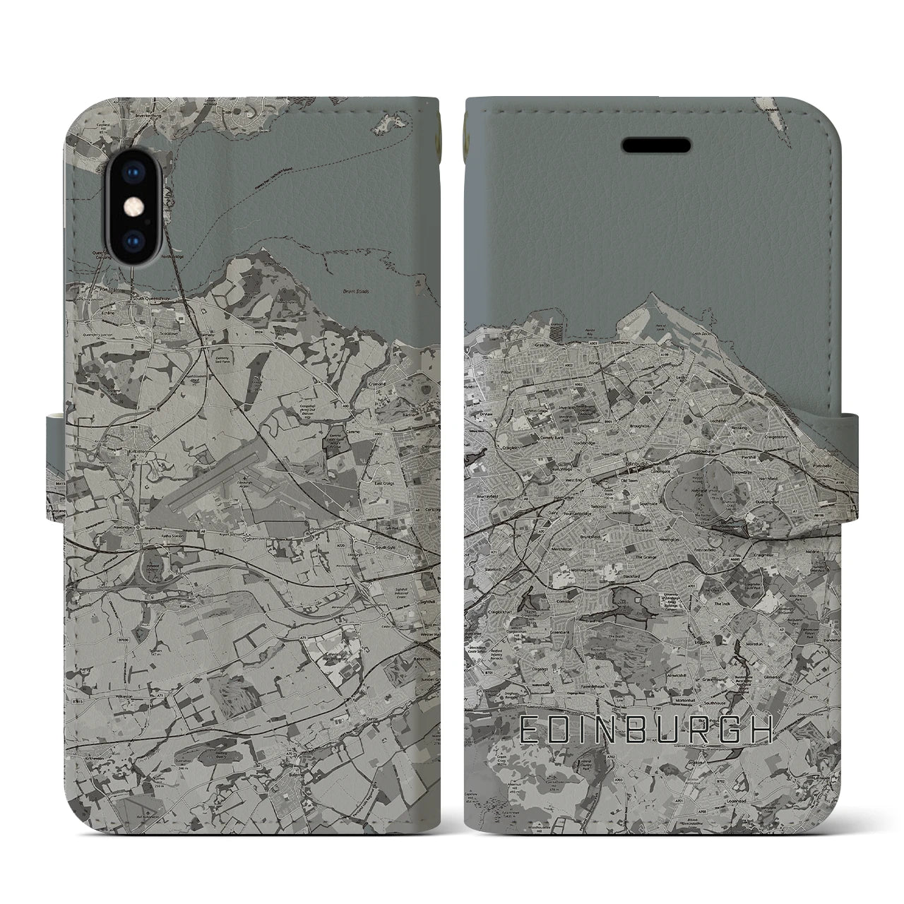 【エディンバラ(イギリス)】地図柄iPhoneケース(手帳タイプ)モノトーン・iPhone XS / X 用