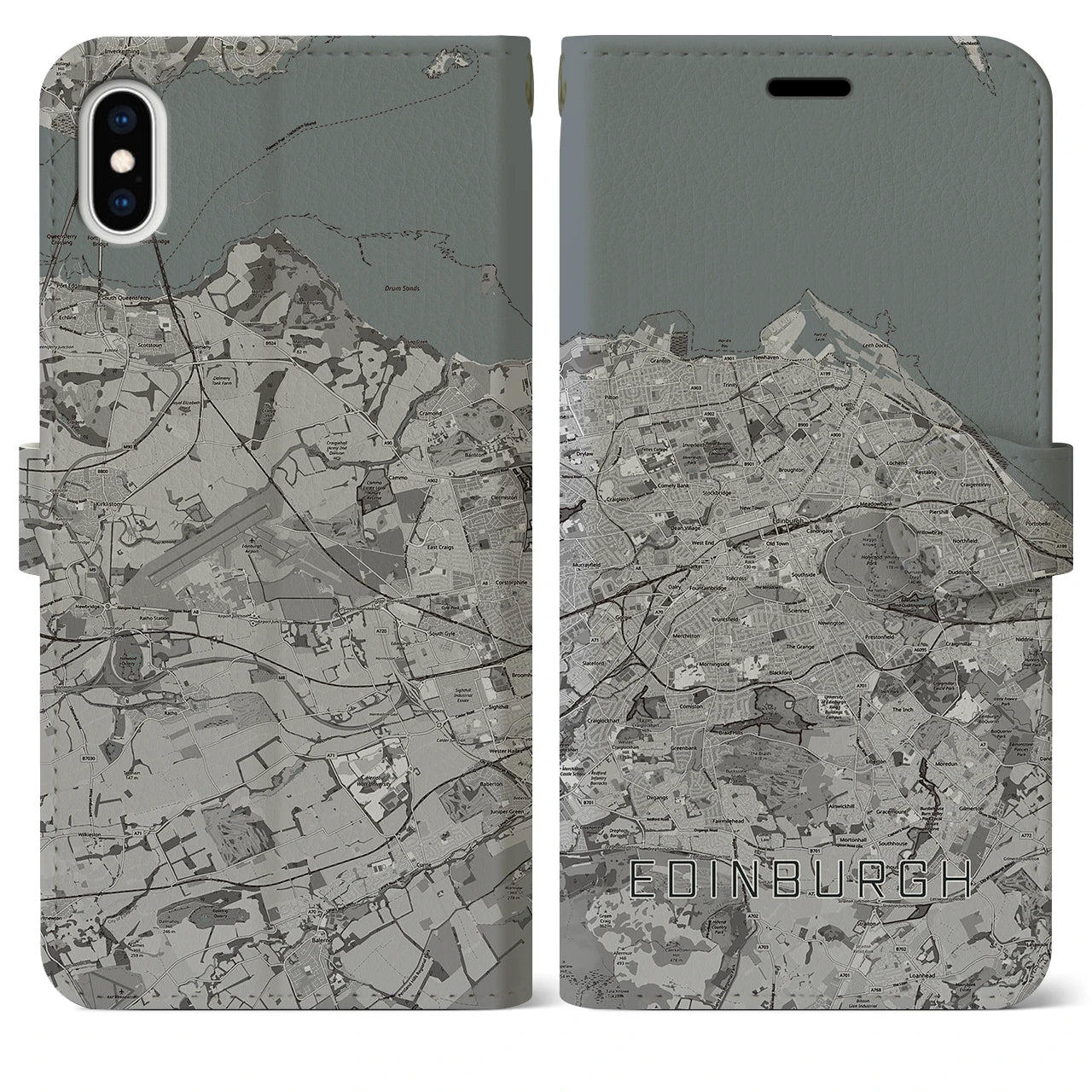 【エディンバラ(イギリス)】地図柄iPhoneケース(手帳タイプ)モノトーン・iPhone XS Max 用