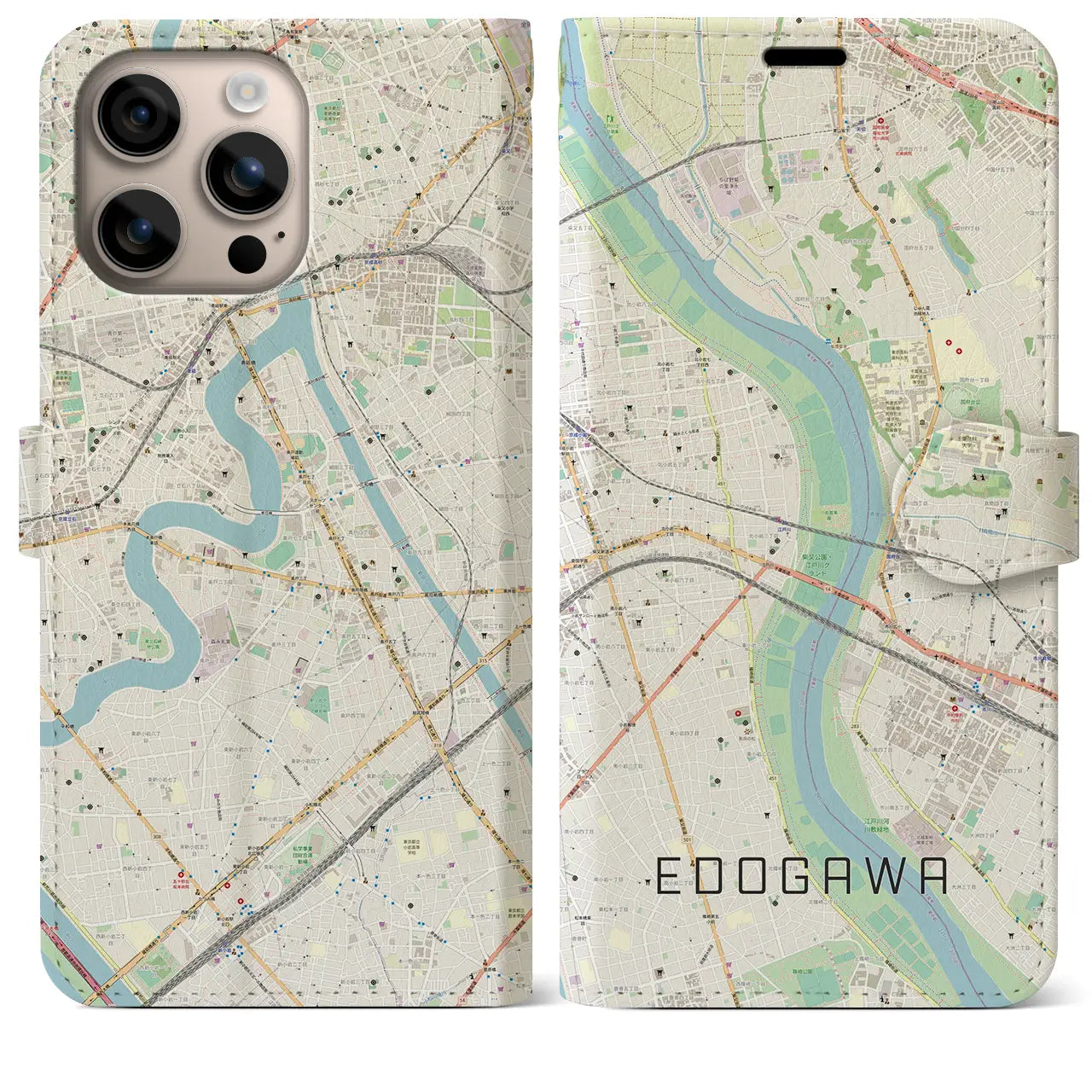 【江戸川(東京都)】地図柄iPhoneケース(手帳タイプ)ナチュラル・iPhone 16 Plus 用