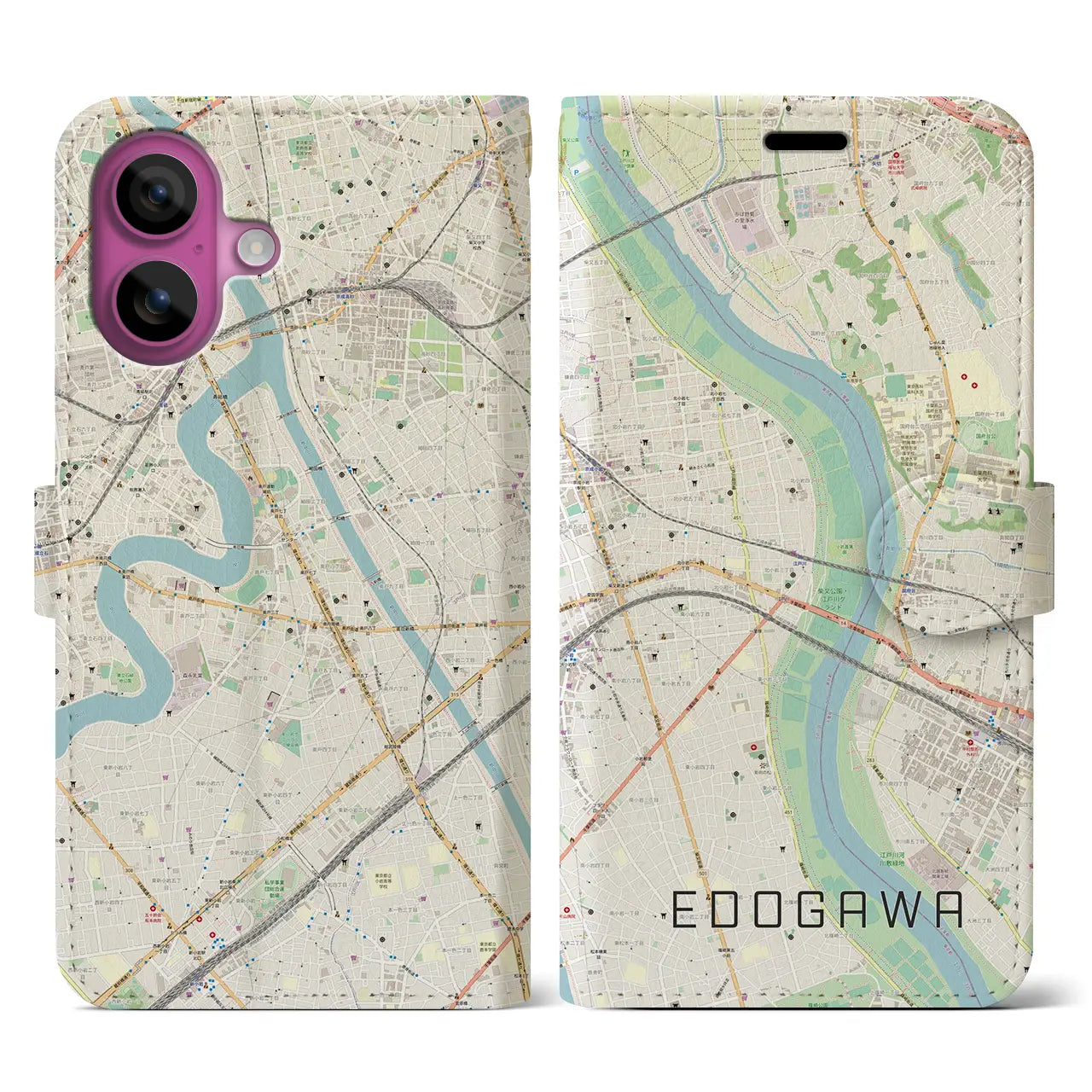 【江戸川(東京都)】地図柄iPhoneケース(手帳タイプ)ナチュラル・iPhone 16 Pro 用