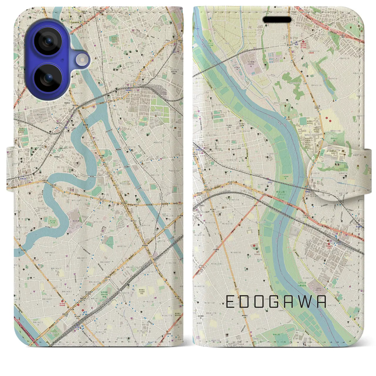 【江戸川(東京都)】地図柄iPhoneケース(手帳タイプ)ナチュラル・iPhone 16 Pro Max 用