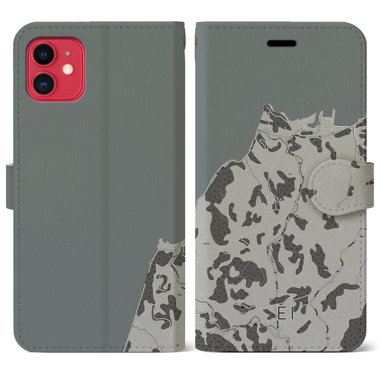 【江井(兵庫県)】地図柄iPhoneケース(手帳タイプ)モノトーン・iPhone 11 用