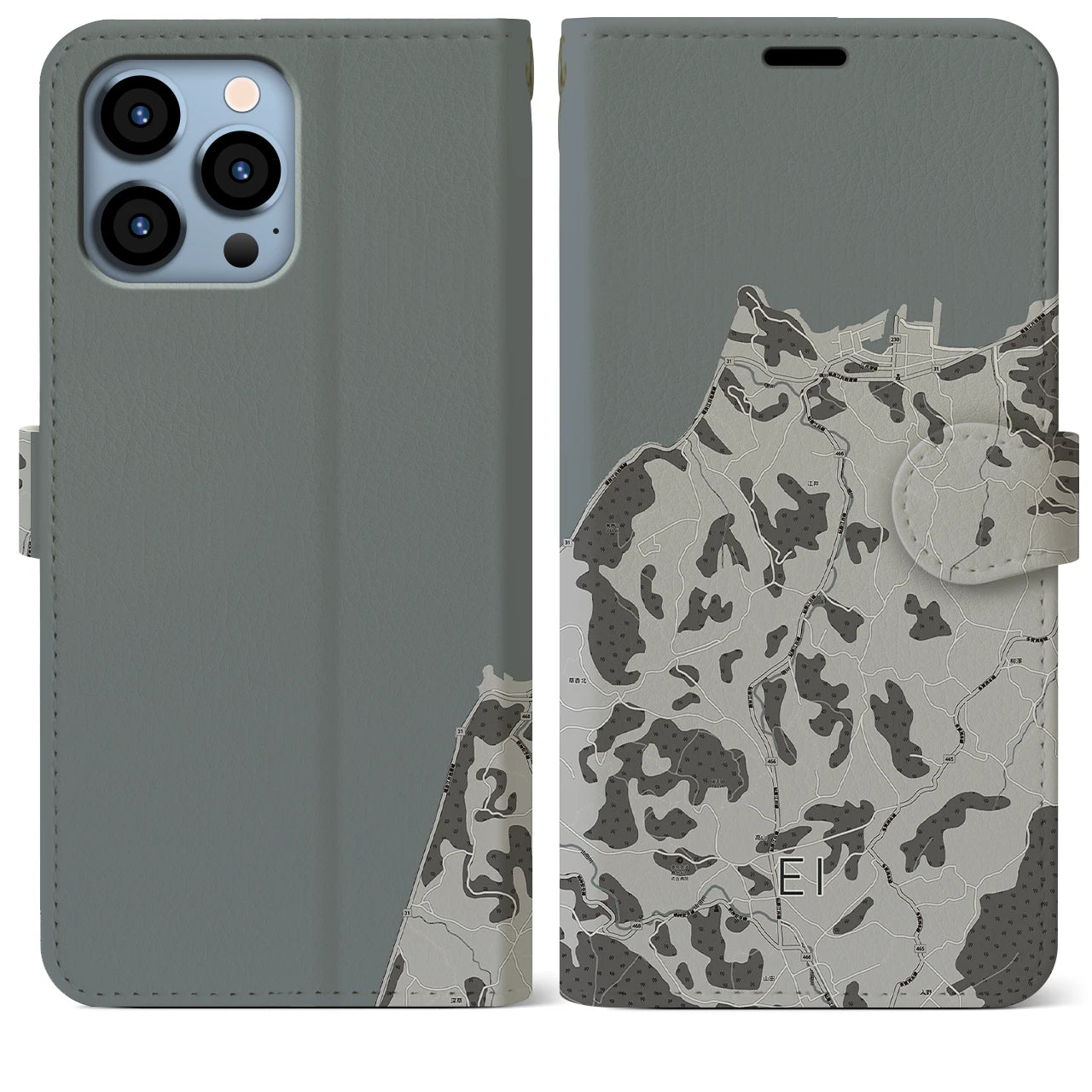 【江井(兵庫県)】地図柄iPhoneケース(手帳タイプ)モノトーン・iPhone 13 Pro Max 用