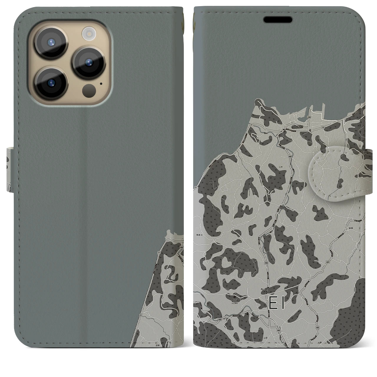 【江井(兵庫県)】地図柄iPhoneケース(手帳タイプ)モノトーン・iPhone 14 Pro Max 用