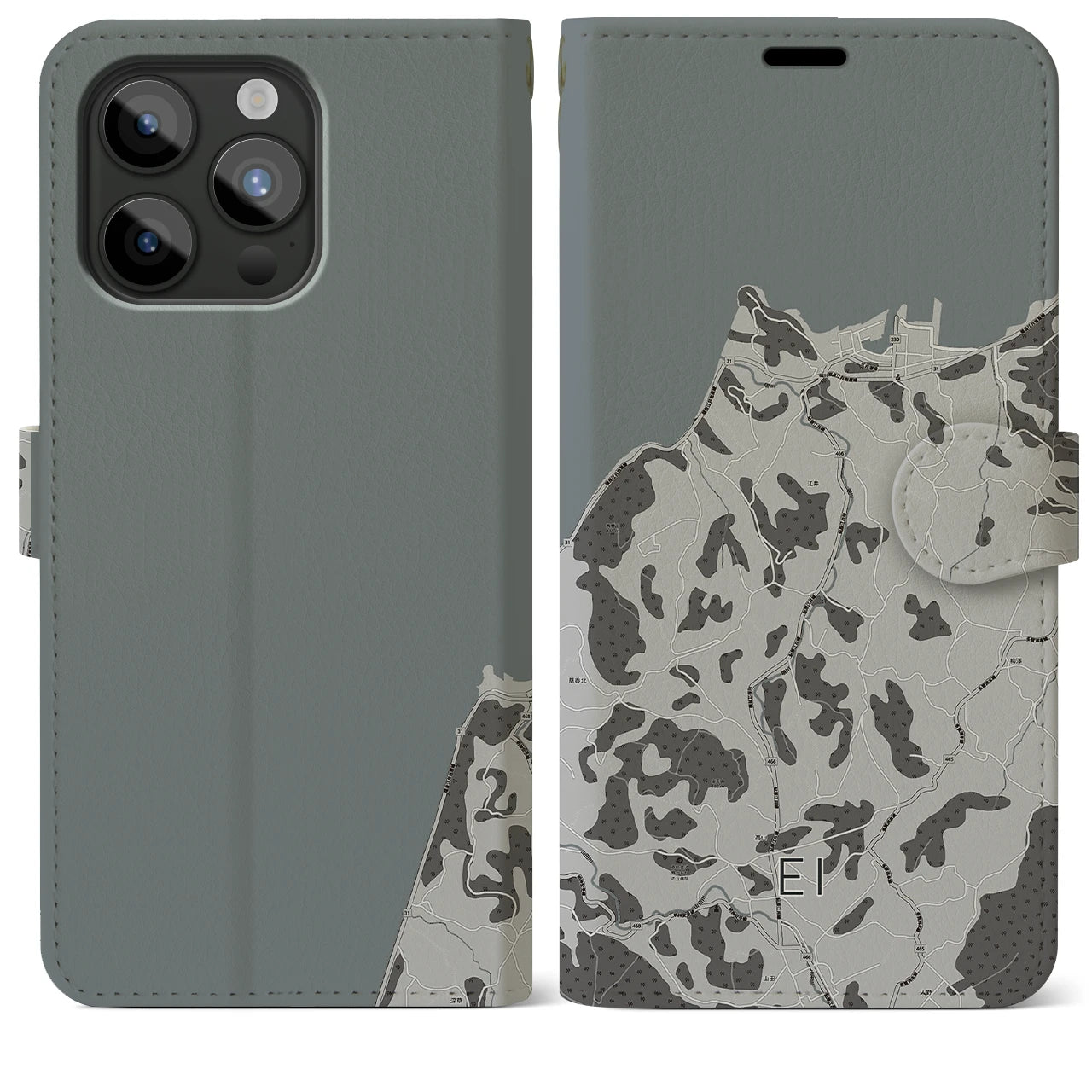 【江井(兵庫県)】地図柄iPhoneケース(手帳タイプ)モノトーン・iPhone 15 Pro Max 用