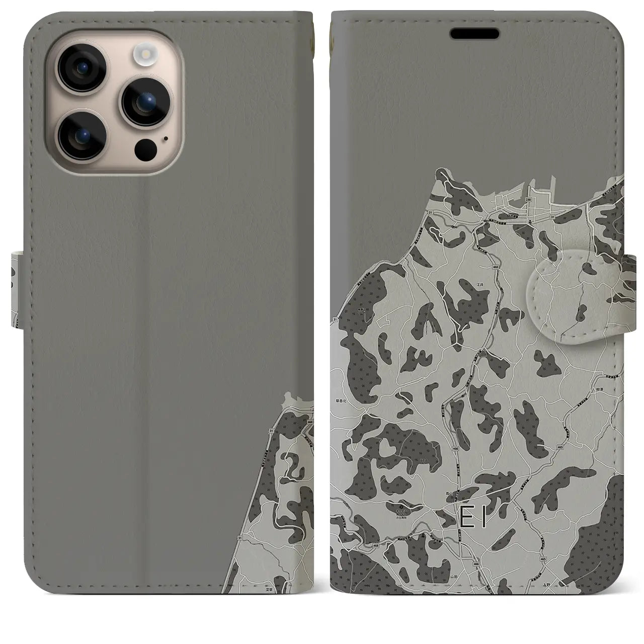 【江井(兵庫県)】地図柄iPhoneケース(手帳タイプ)モノトーン・iPhone 16 Plus 用