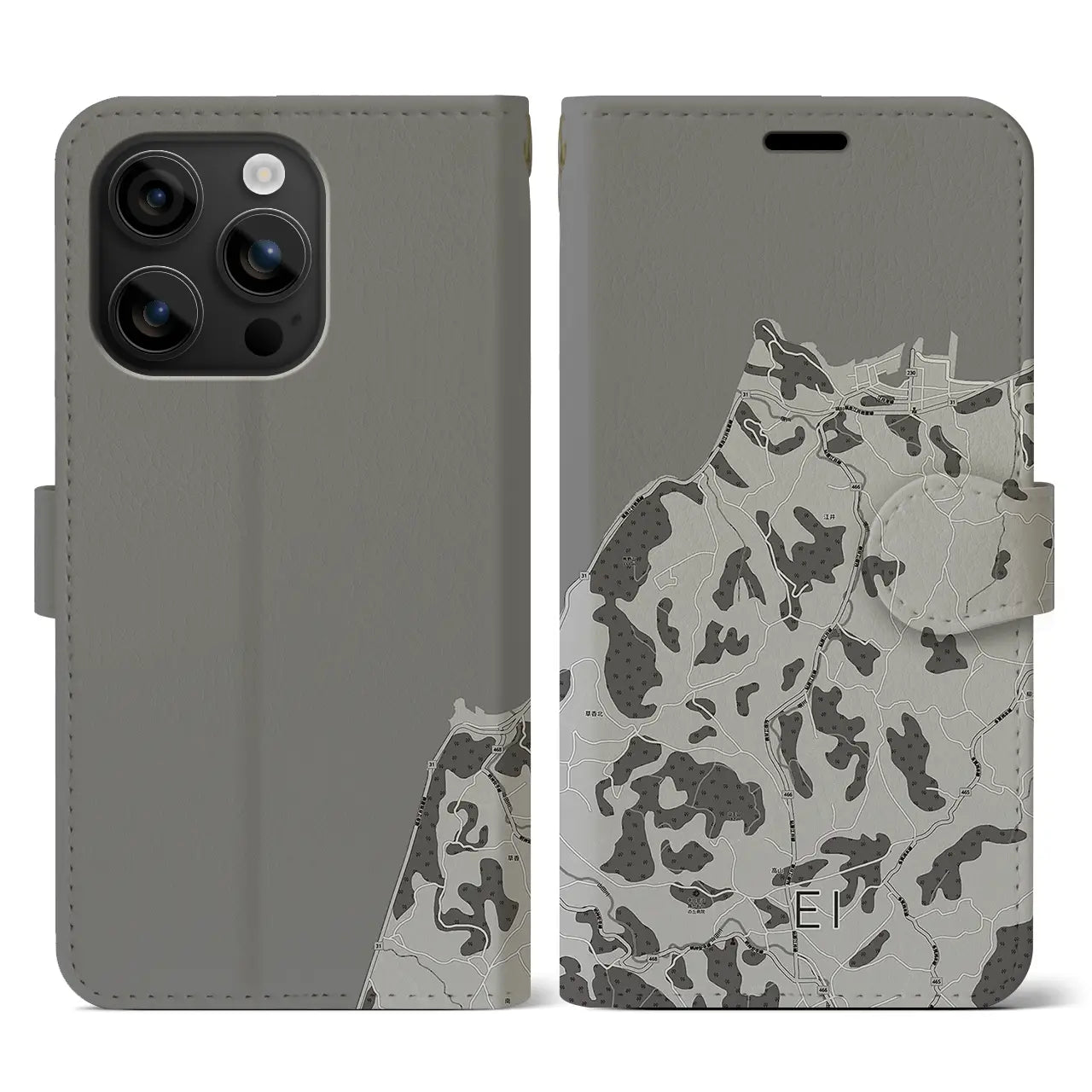 【江井(兵庫県)】地図柄iPhoneケース(手帳タイプ)モノトーン・iPhone 16 用