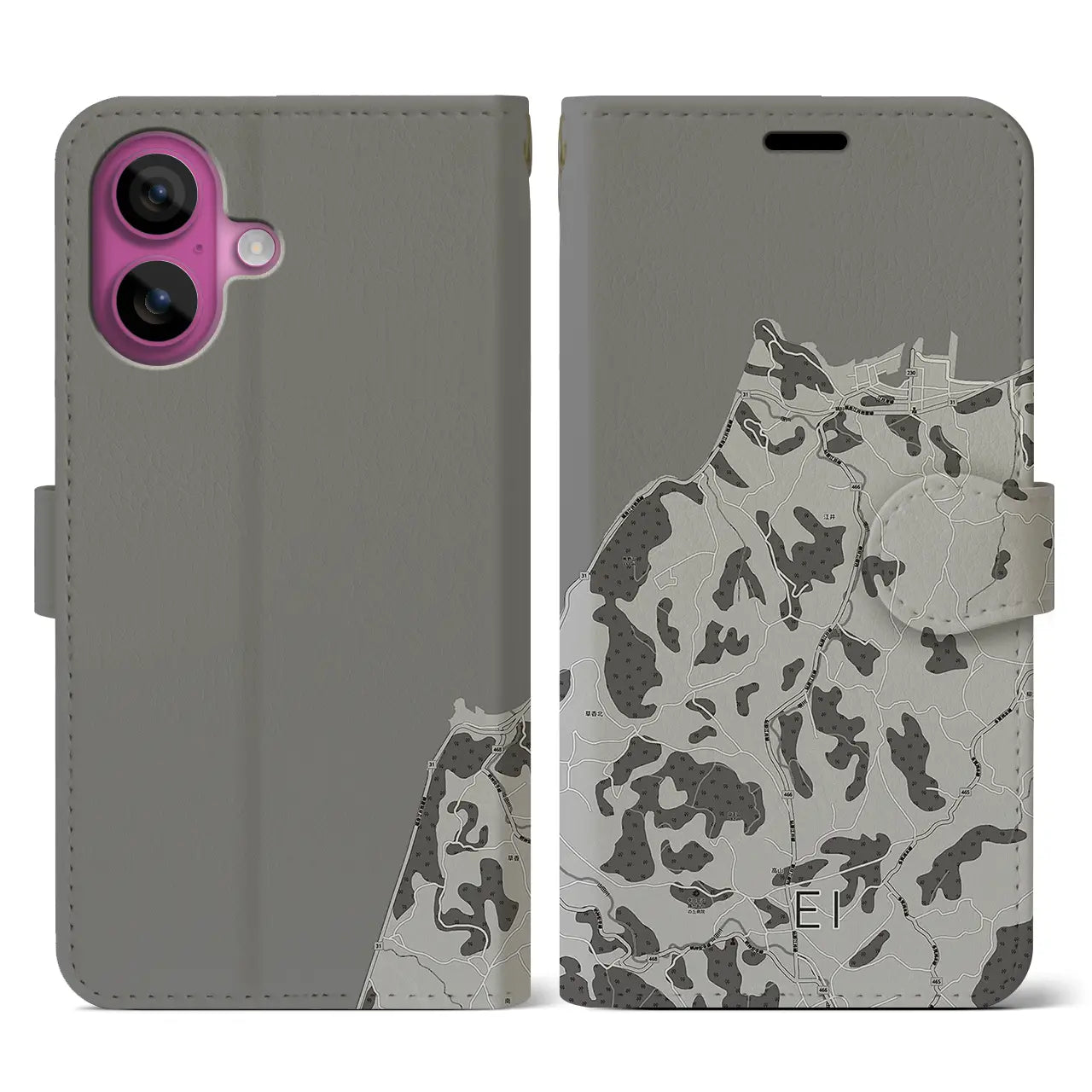 【江井(兵庫県)】地図柄iPhoneケース(手帳タイプ)モノトーン・iPhone 16 Pro 用