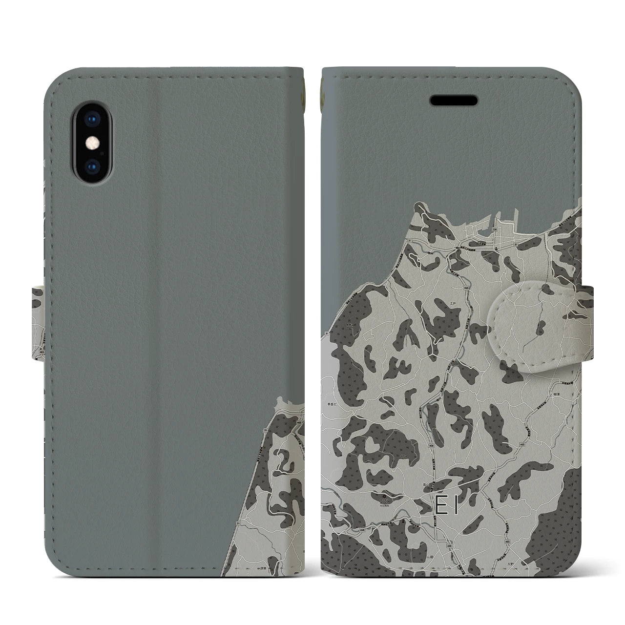 【江井(兵庫県)】地図柄iPhoneケース(手帳タイプ)モノトーン・iPhone XS / X 用
