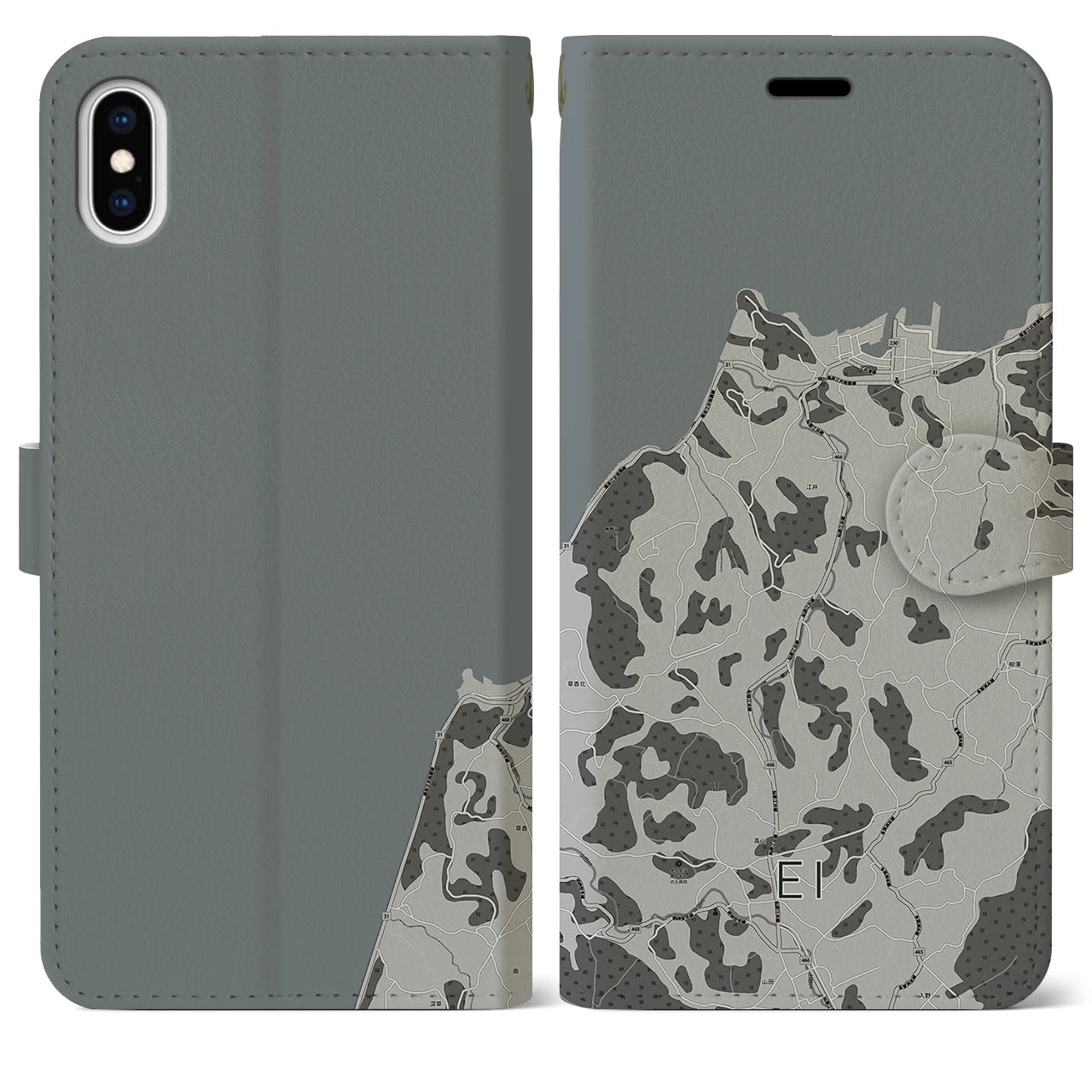 【江井(兵庫県)】地図柄iPhoneケース(手帳タイプ)モノトーン・iPhone XS Max 用