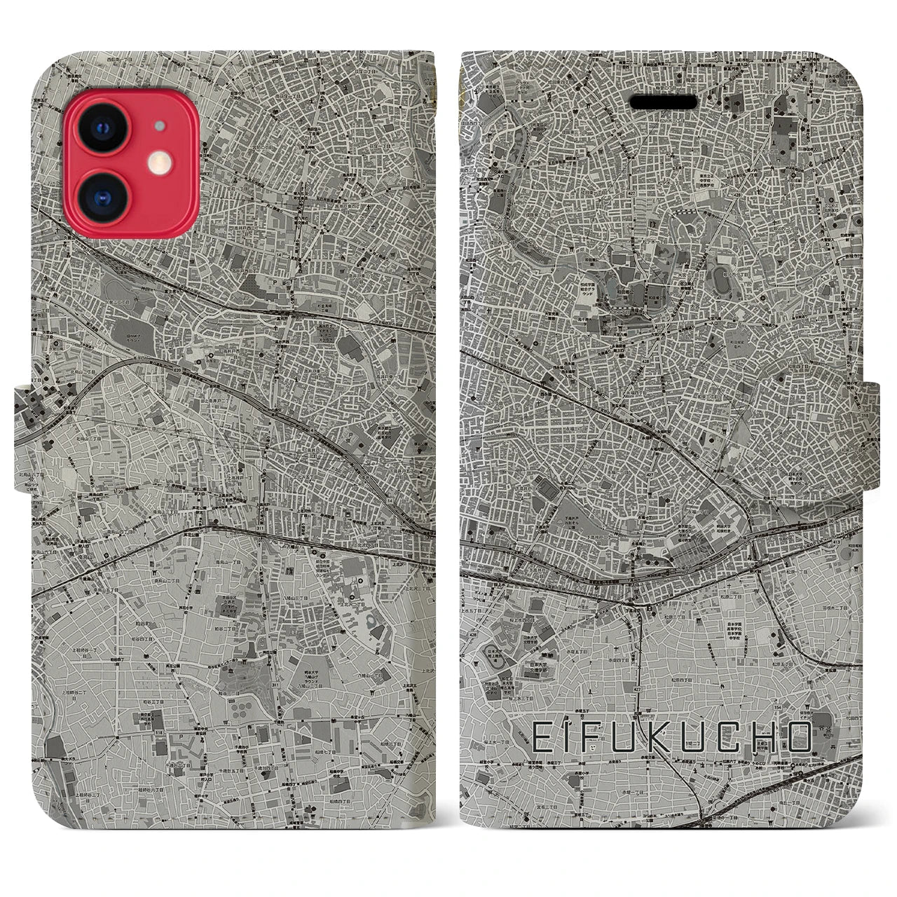 【永福町(東京都)】地図柄iPhoneケース(手帳タイプ)モノトーン・iPhone 11 用
