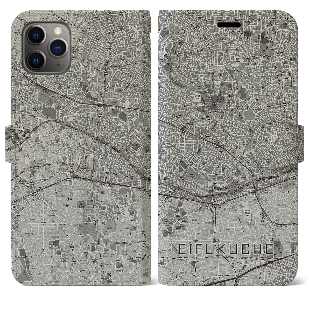 【永福町(東京都)】地図柄iPhoneケース(手帳タイプ)モノトーン・iPhone 11 Pro Max 用