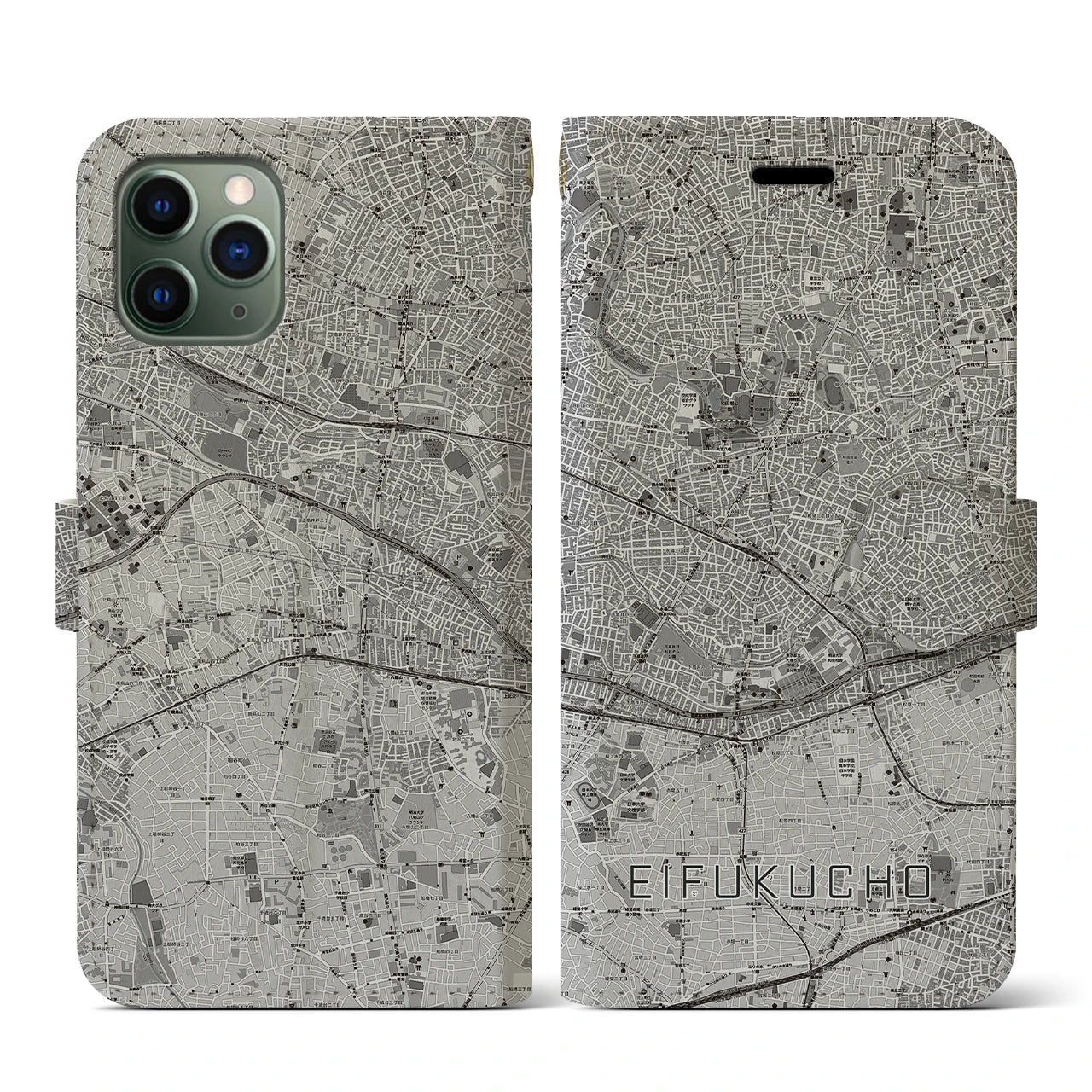 【永福町(東京都)】地図柄iPhoneケース(手帳タイプ)モノトーン・iPhone 11 Pro 用