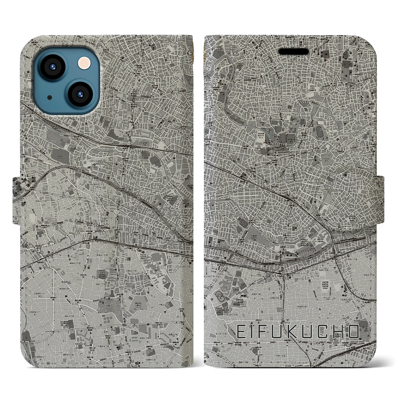 【永福町(東京都)】地図柄iPhoneケース(手帳タイプ)モノトーン・iPhone 13 用