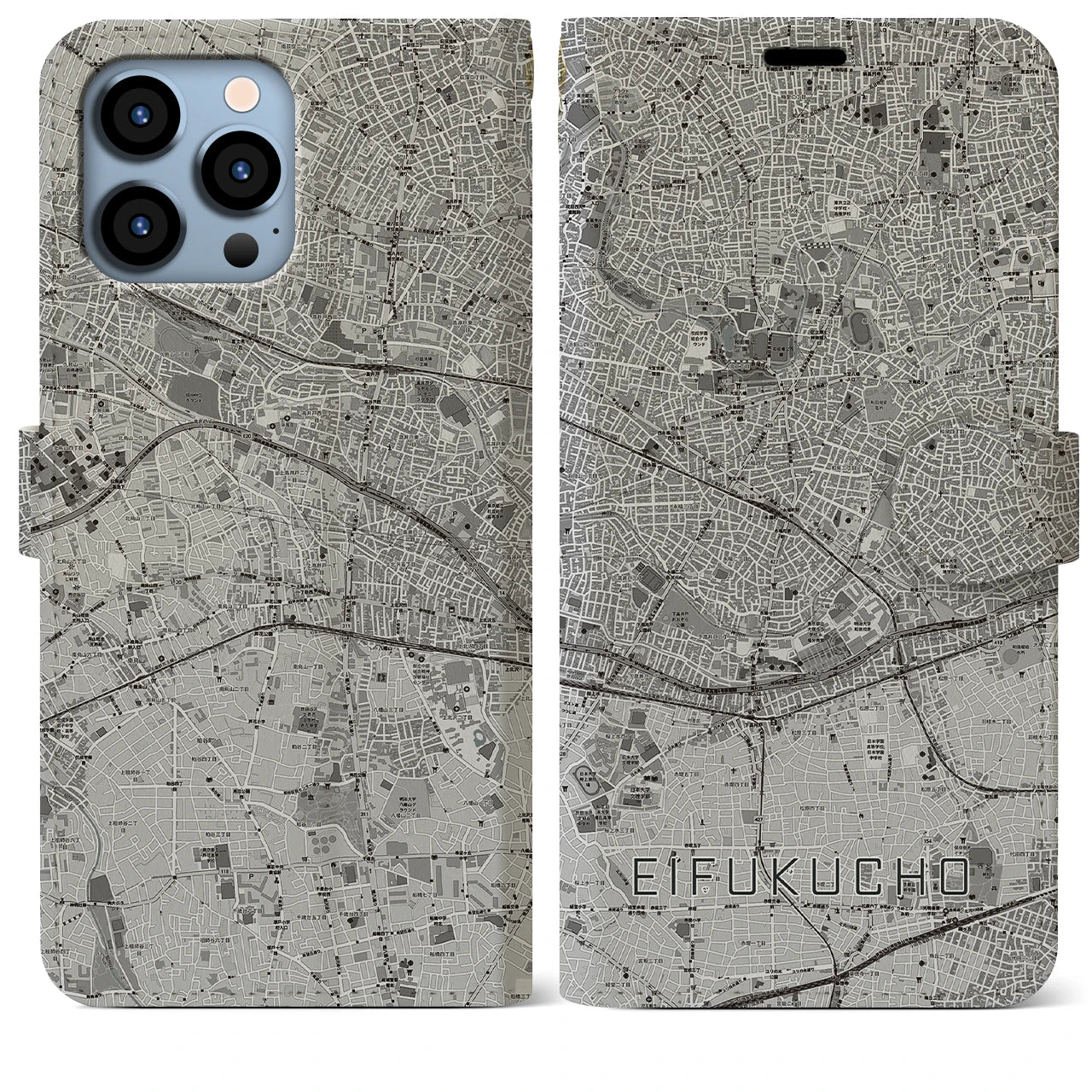 【永福町(東京都)】地図柄iPhoneケース(手帳タイプ)モノトーン・iPhone 13 Pro Max 用