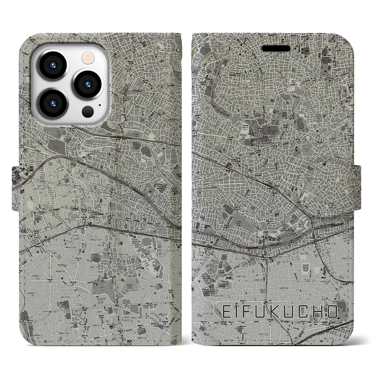 【永福町(東京都)】地図柄iPhoneケース(手帳タイプ)モノトーン・iPhone 13 Pro 用