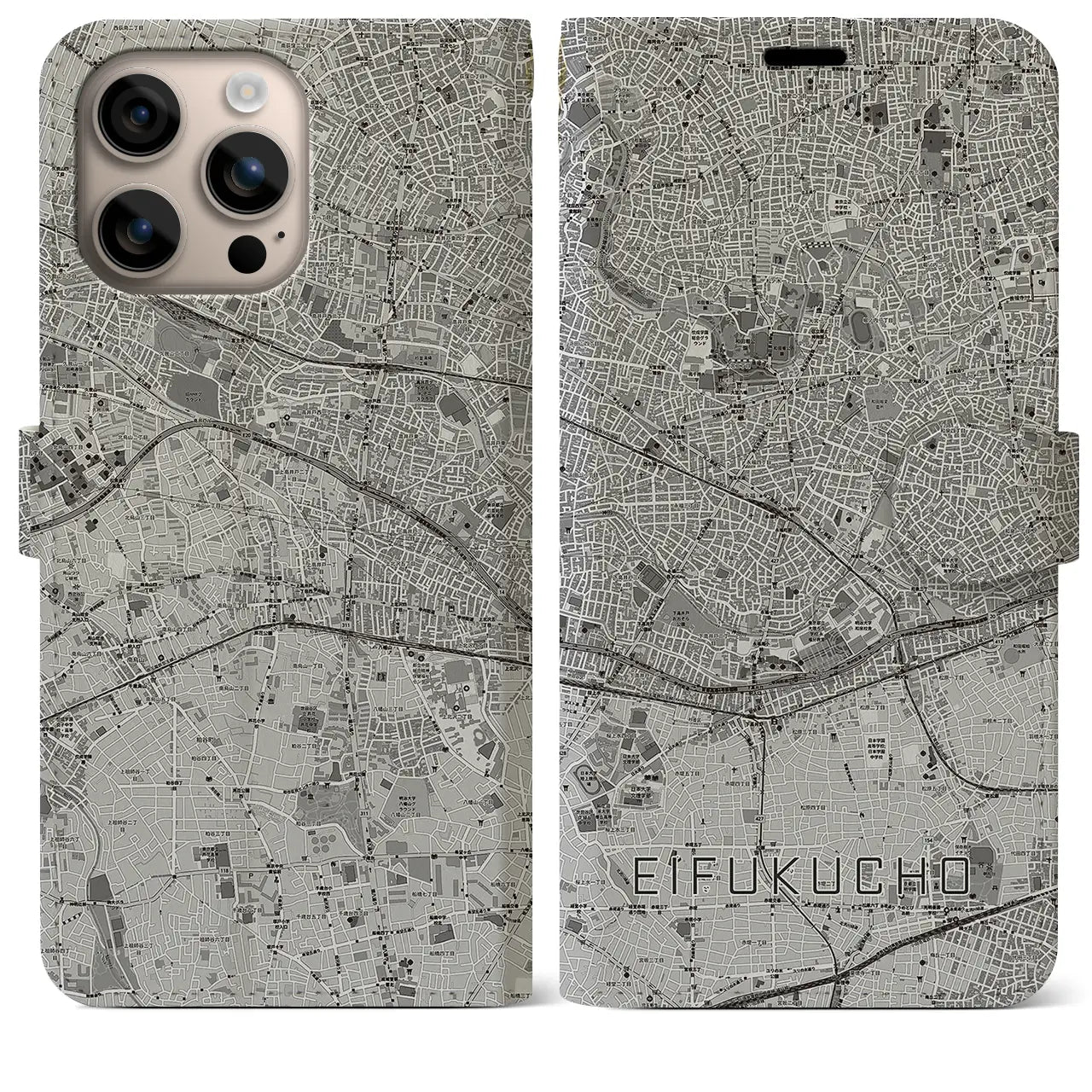 【永福町(東京都)】地図柄iPhoneケース(手帳タイプ)モノトーン・iPhone 16 Plus 用