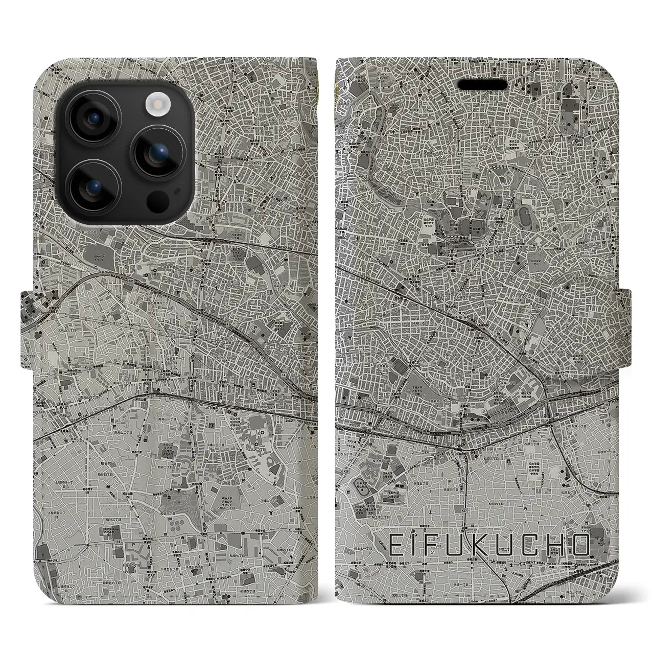 【永福町(東京都)】地図柄iPhoneケース(手帳タイプ)モノトーン・iPhone 16 用