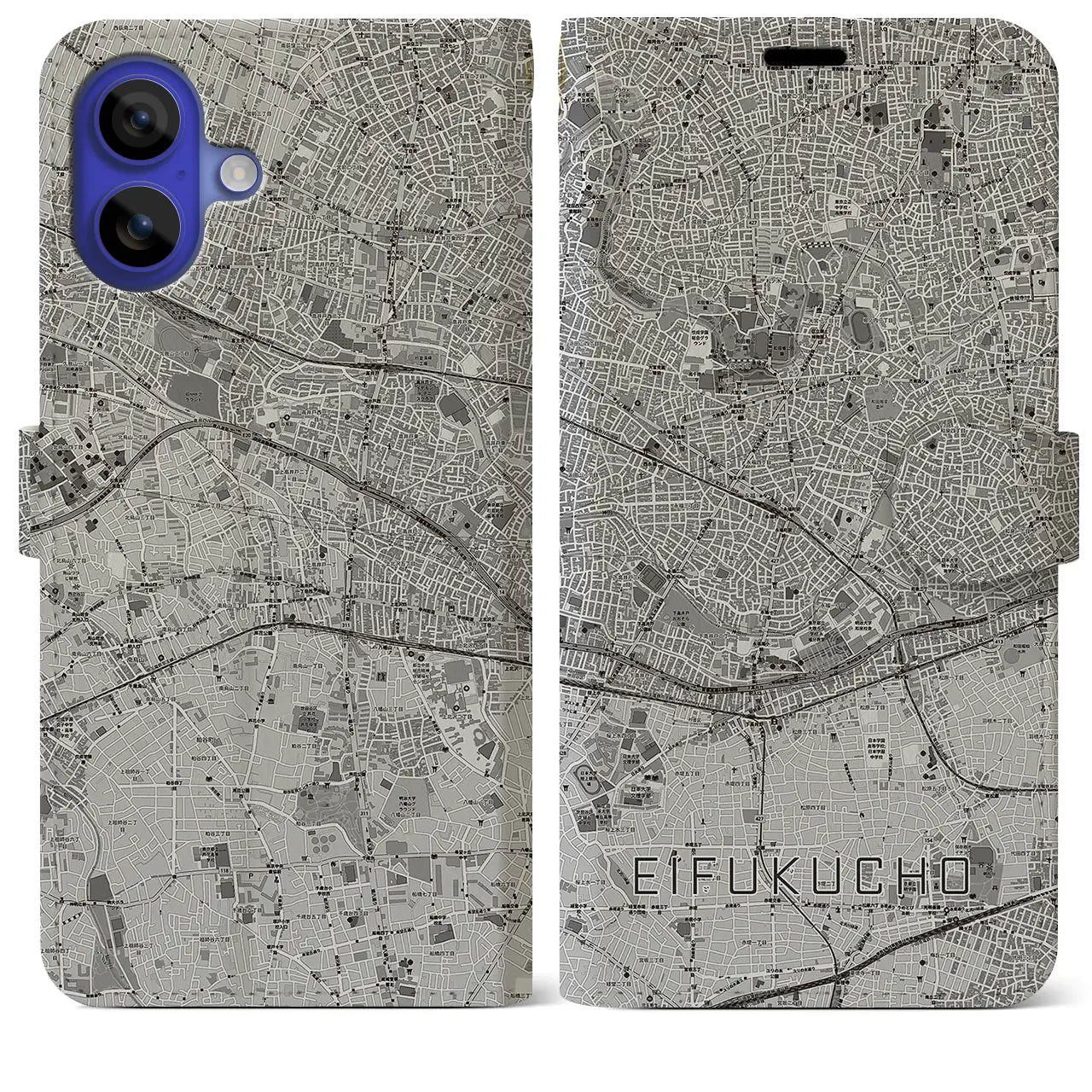 【永福町(東京都)】地図柄iPhoneケース(手帳タイプ)モノトーン・iPhone 16 Pro Max 用