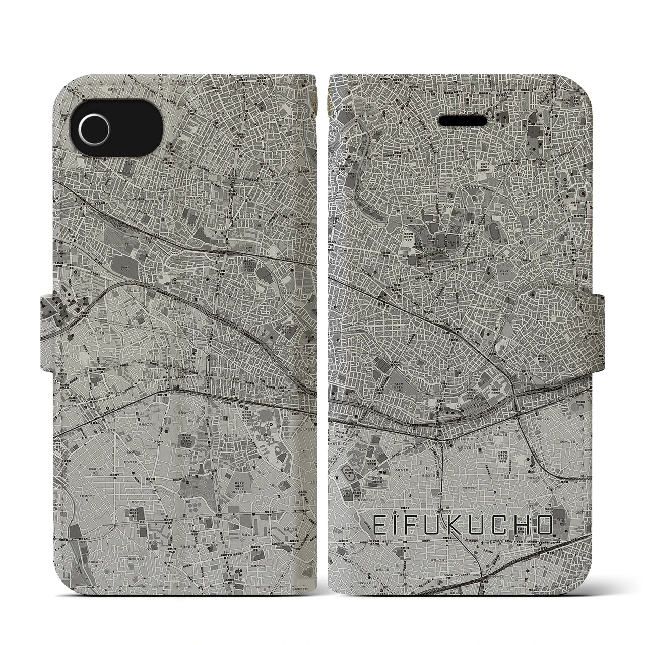 【永福町(東京都)】地図柄iPhoneケース(手帳タイプ)モノトーン・iPhone SE(第3 / 第2世代) / 8 / 7 / 6s / 6 用