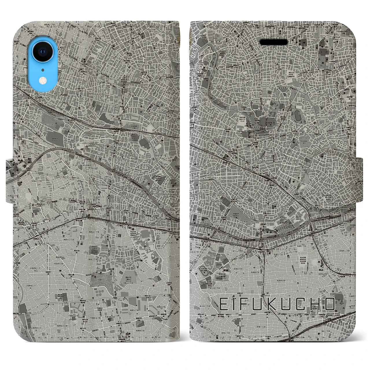 【永福町(東京都)】地図柄iPhoneケース(手帳タイプ)モノトーン・iPhone XR 用