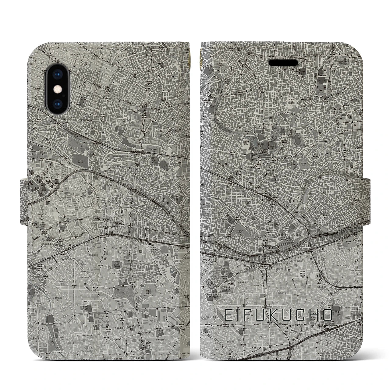 【永福町(東京都)】地図柄iPhoneケース(手帳タイプ)モノトーン・iPhone XS / X 用