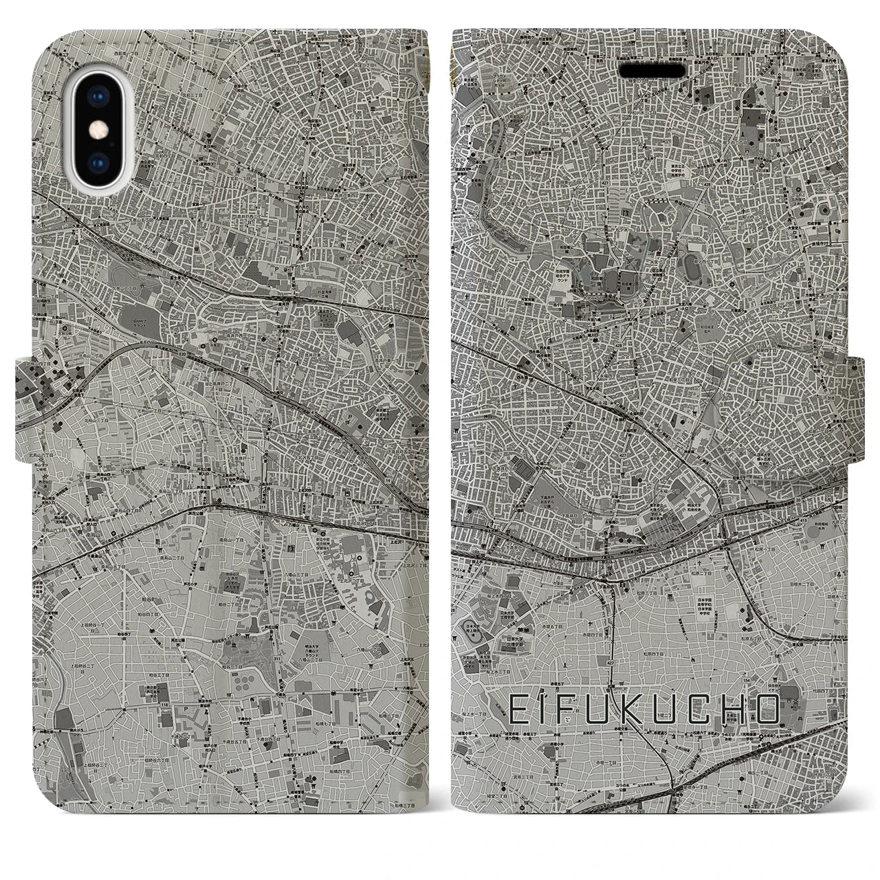 【永福町(東京都)】地図柄iPhoneケース(手帳タイプ)モノトーン・iPhone XS Max 用