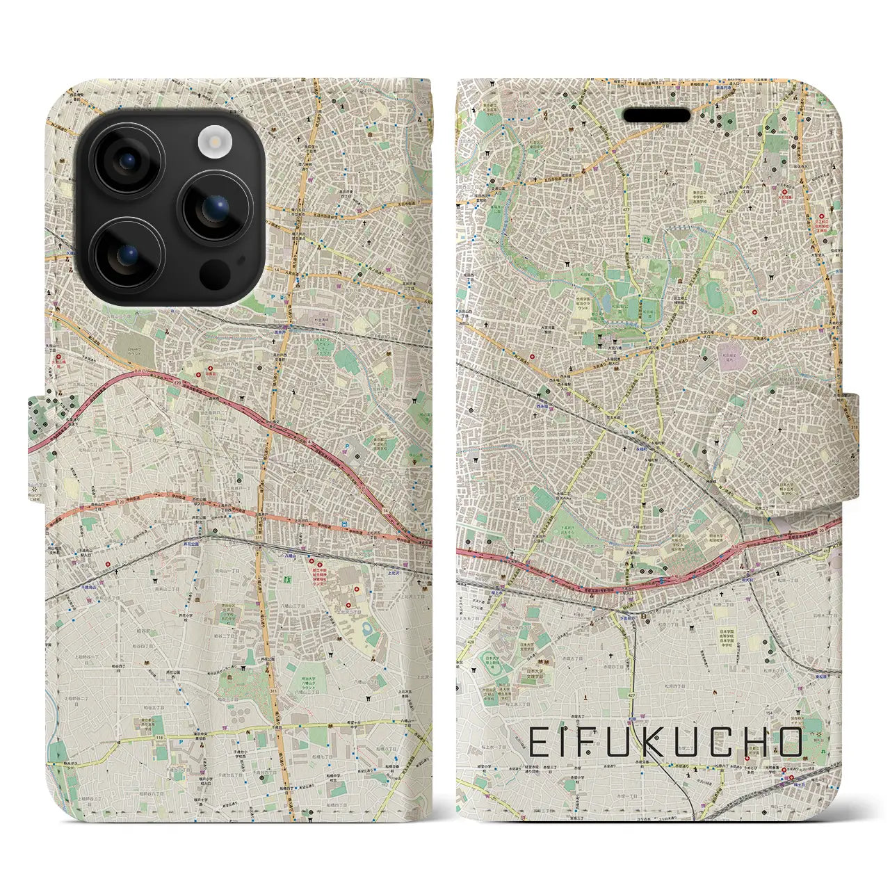 【永福町(東京都)】地図柄iPhoneケース(手帳タイプ)ナチュラル・iPhone 16 用